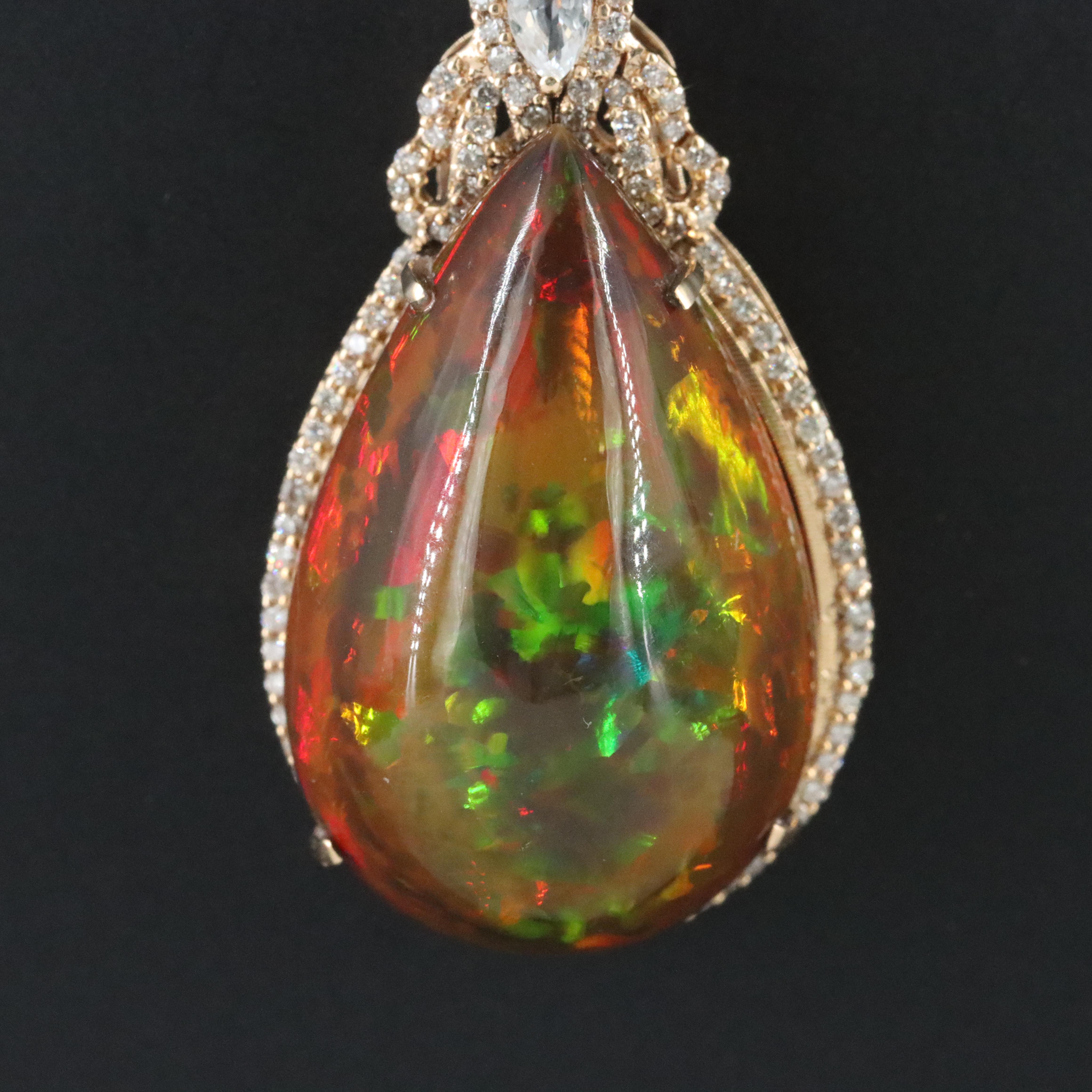 14K Opal, White Topaz, and Diamond Necklace