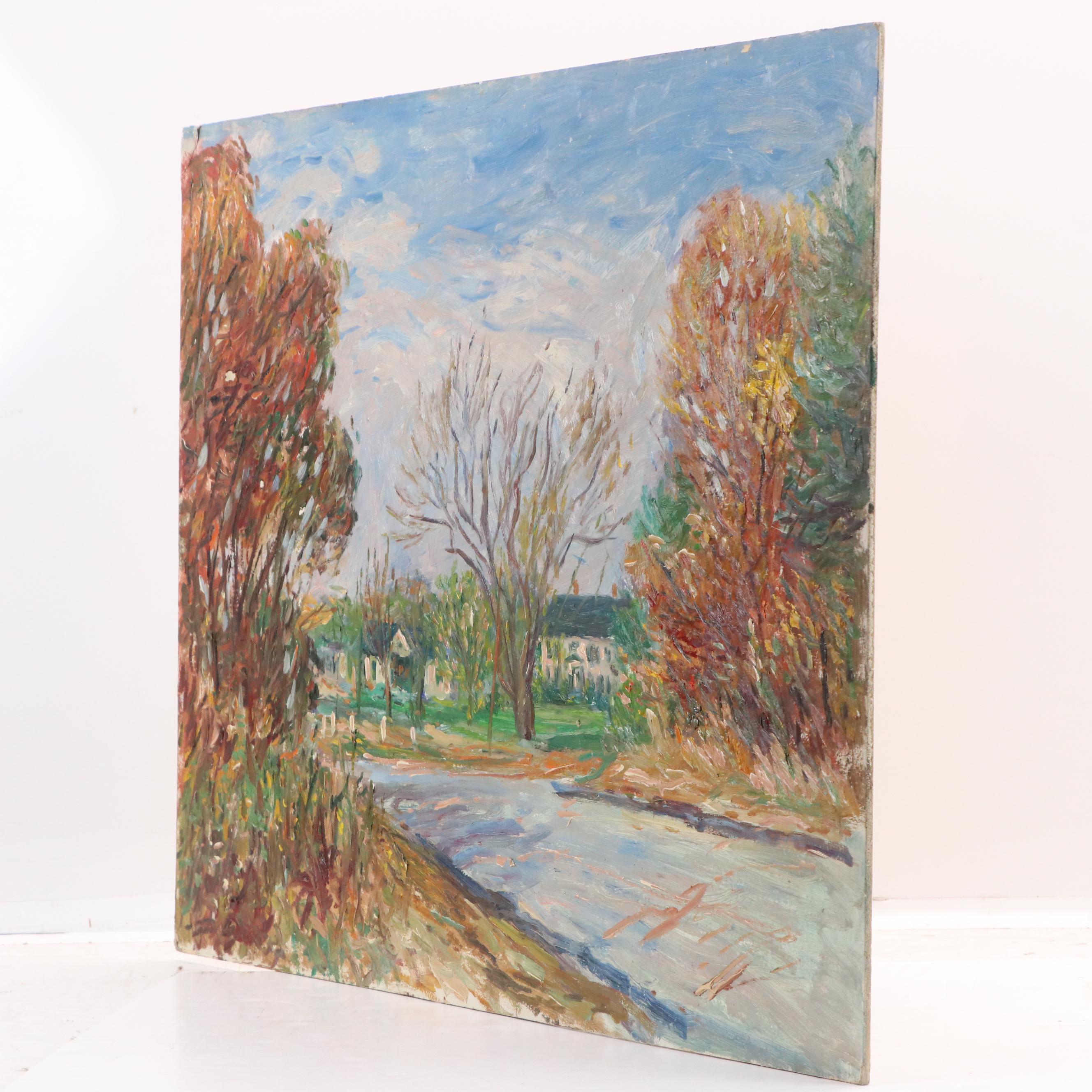 Michael Salvatore Abbate Suburban Landscape Oil Painting, Mid-20th Century