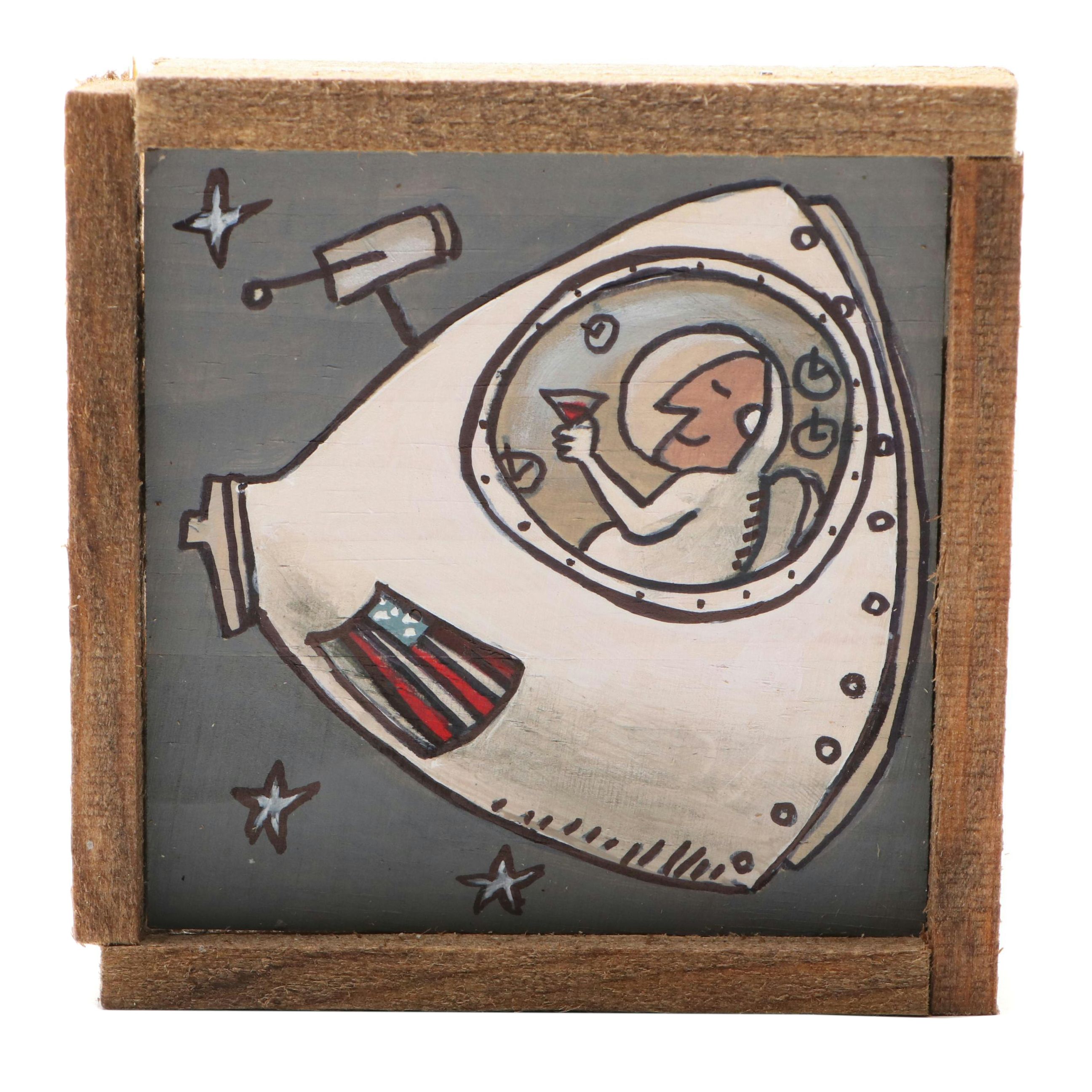 Aaron Wooten Stylized Mixed Media Painting "A Trip to the Moon.," 2025