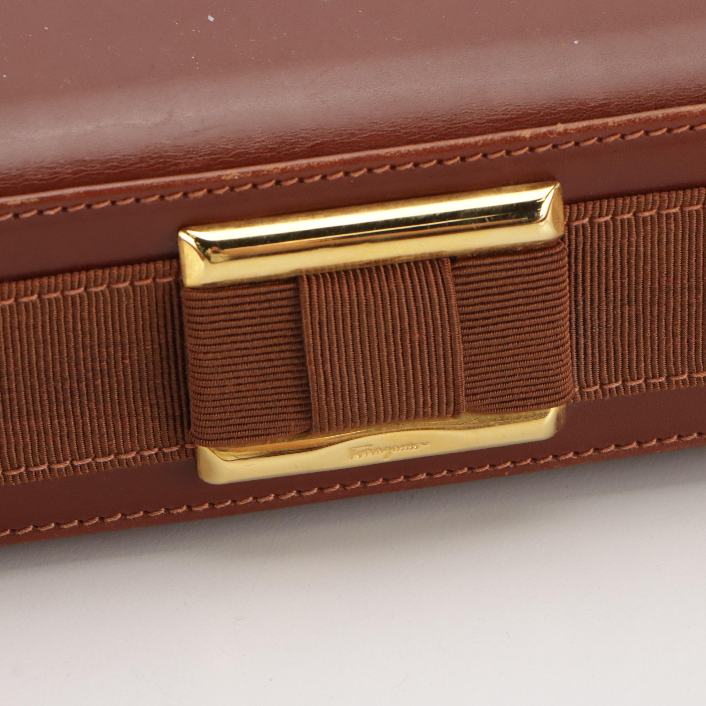 Salvatore Ferragamo Vara Flap Shoulder Bag in Brown Leather