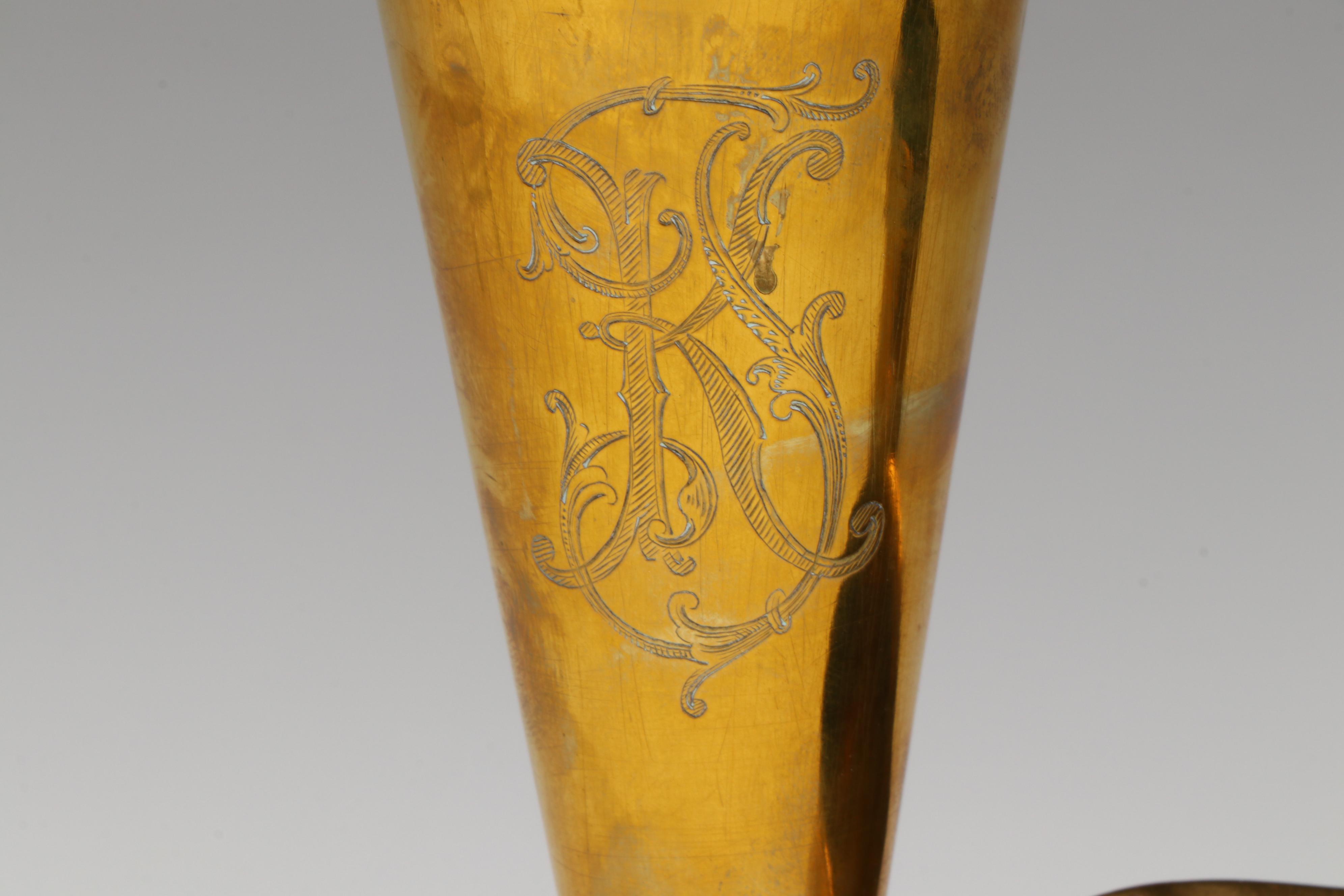 Lubavin Russian Cossack Brass Champagne Flute with Repoussé Cup and More Brass