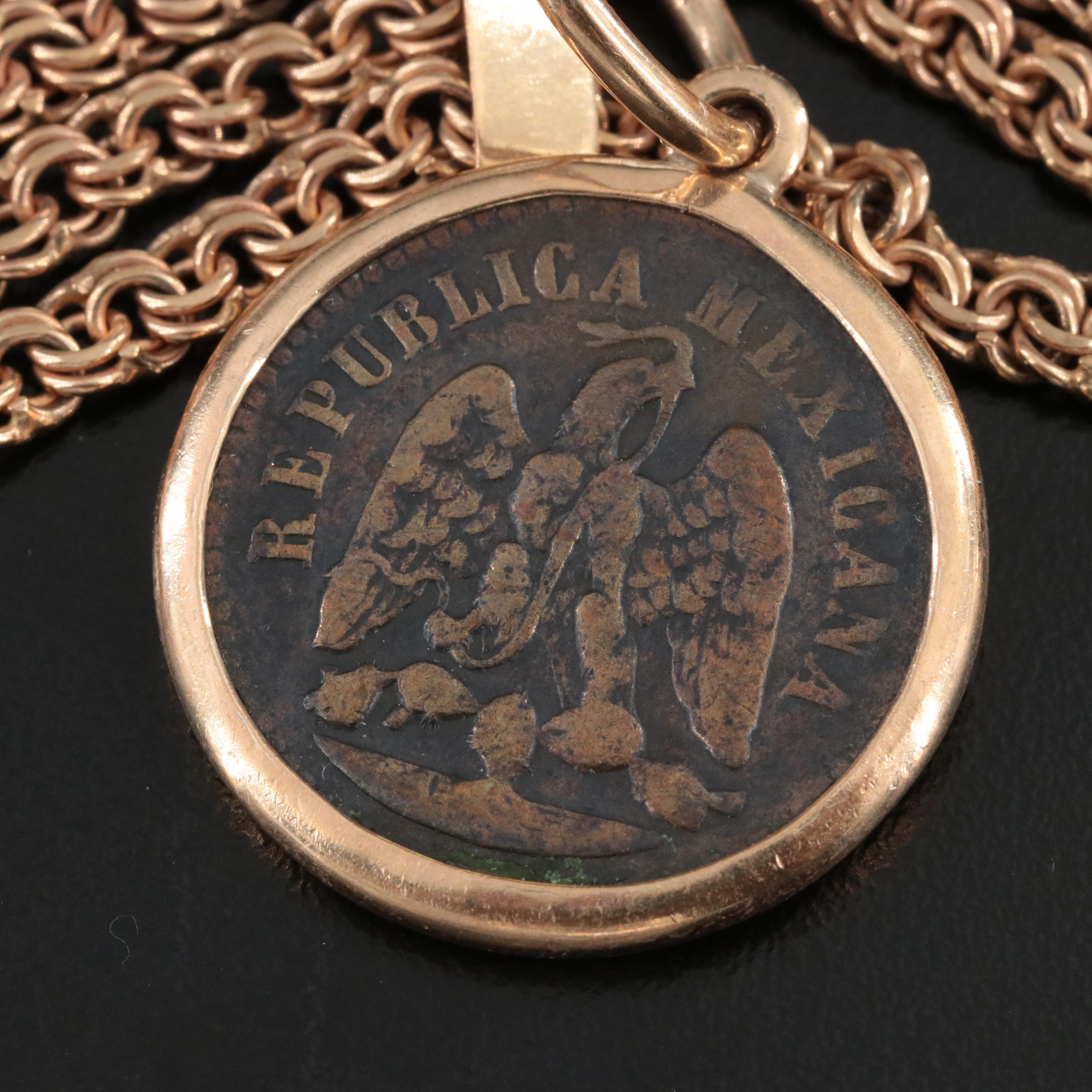 10K Multi-Strand Bracelet 1889 Mexico One Centavo Coin Charm