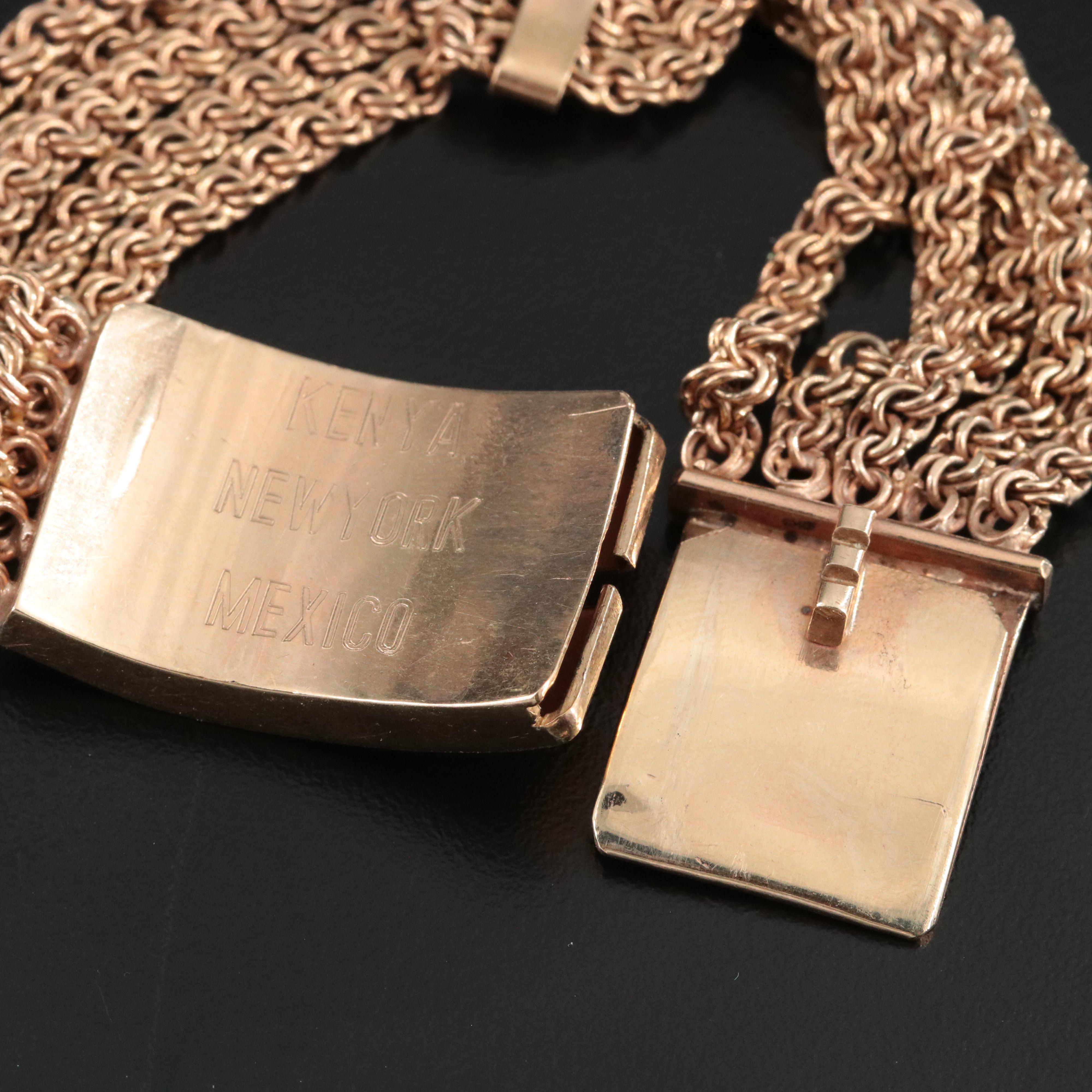 10K Multi-Strand Bracelet 1889 Mexico One Centavo Coin Charm