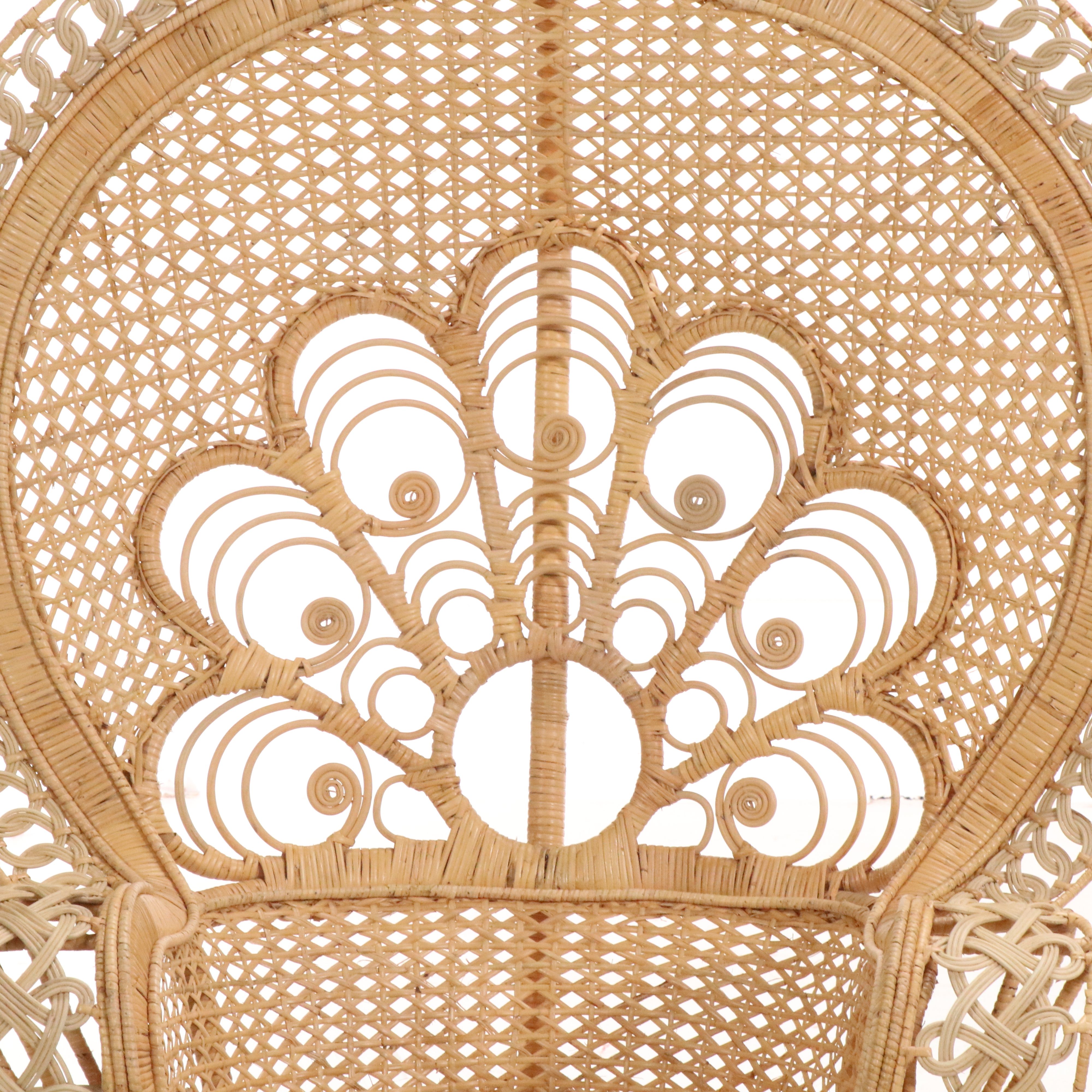 Two Peacock-Back Rattan Wicker Armchairs, Late 20th to 21st Century