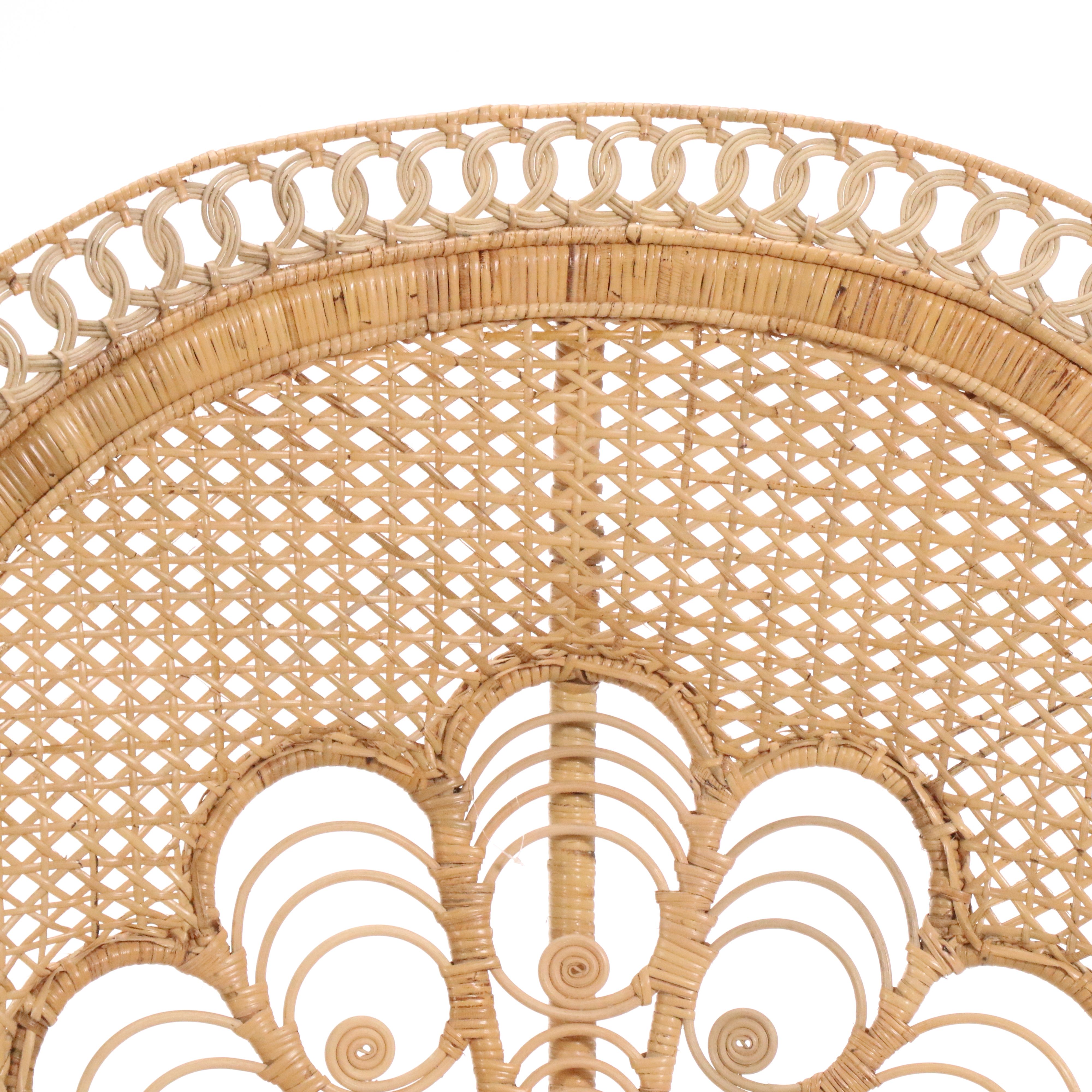 Two Peacock-Back Rattan Wicker Armchairs, Late 20th to 21st Century