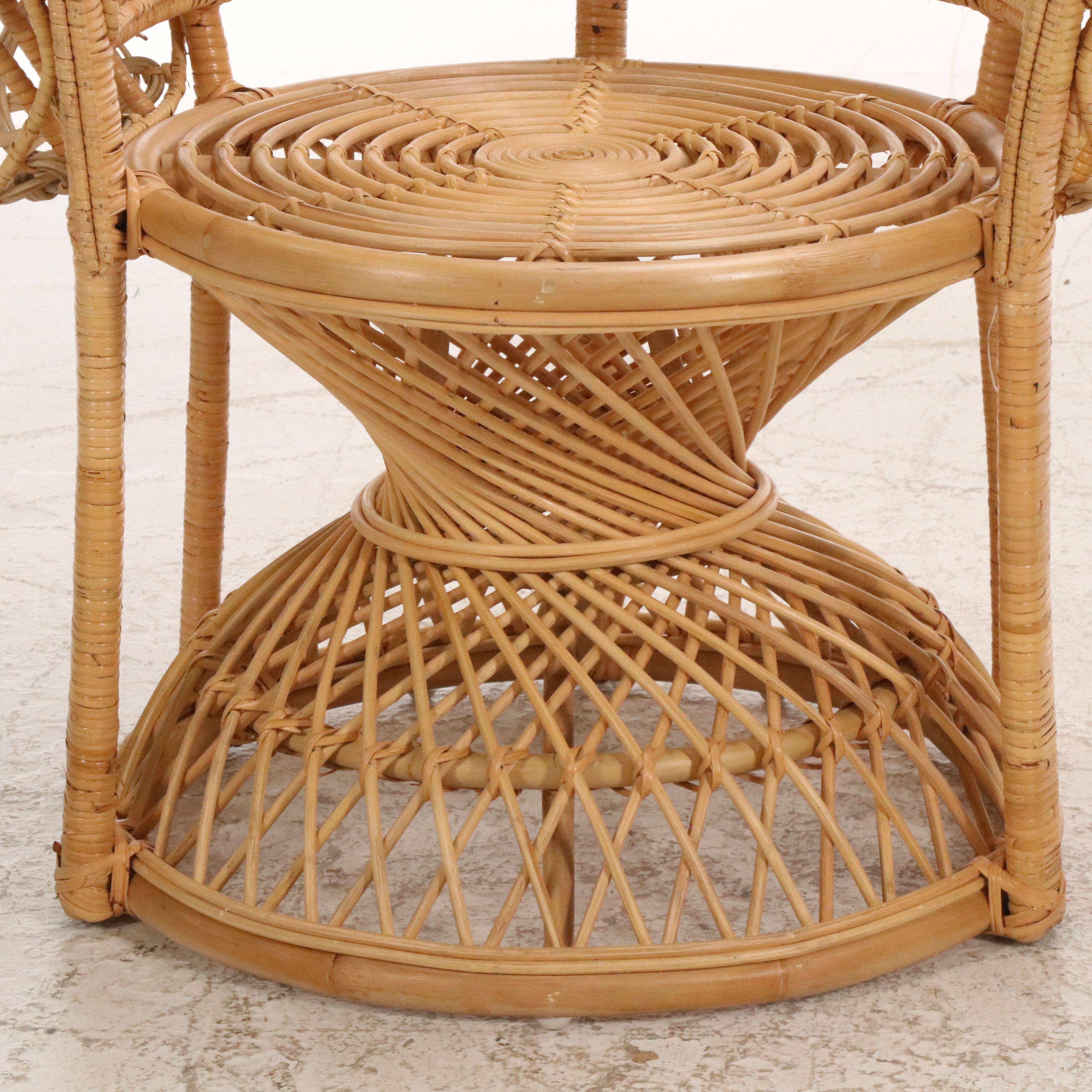Two Peacock-Back Rattan Wicker Armchairs, Late 20th to 21st Century