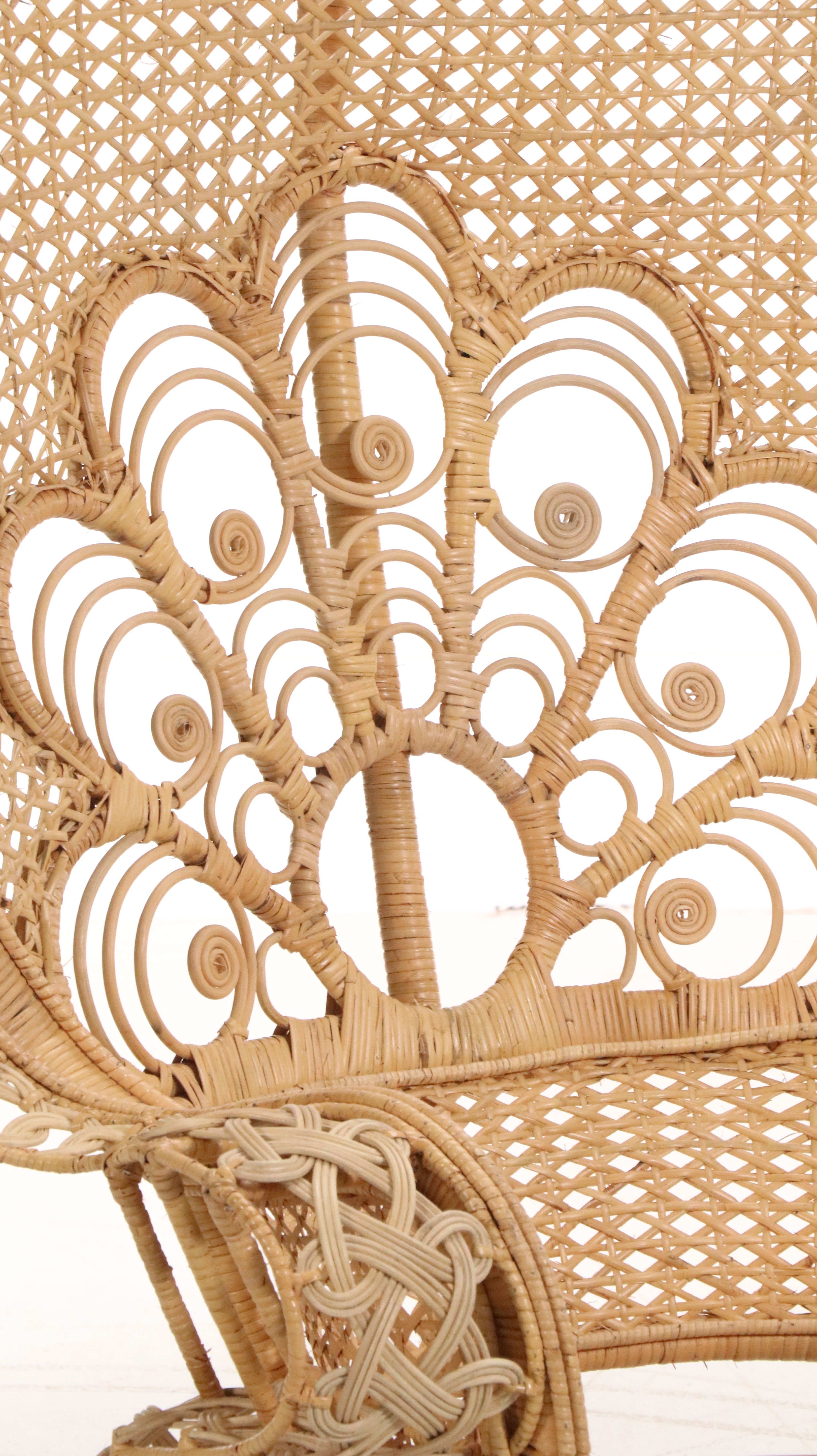 Two Peacock-Back Rattan Wicker Armchairs, Late 20th to 21st Century