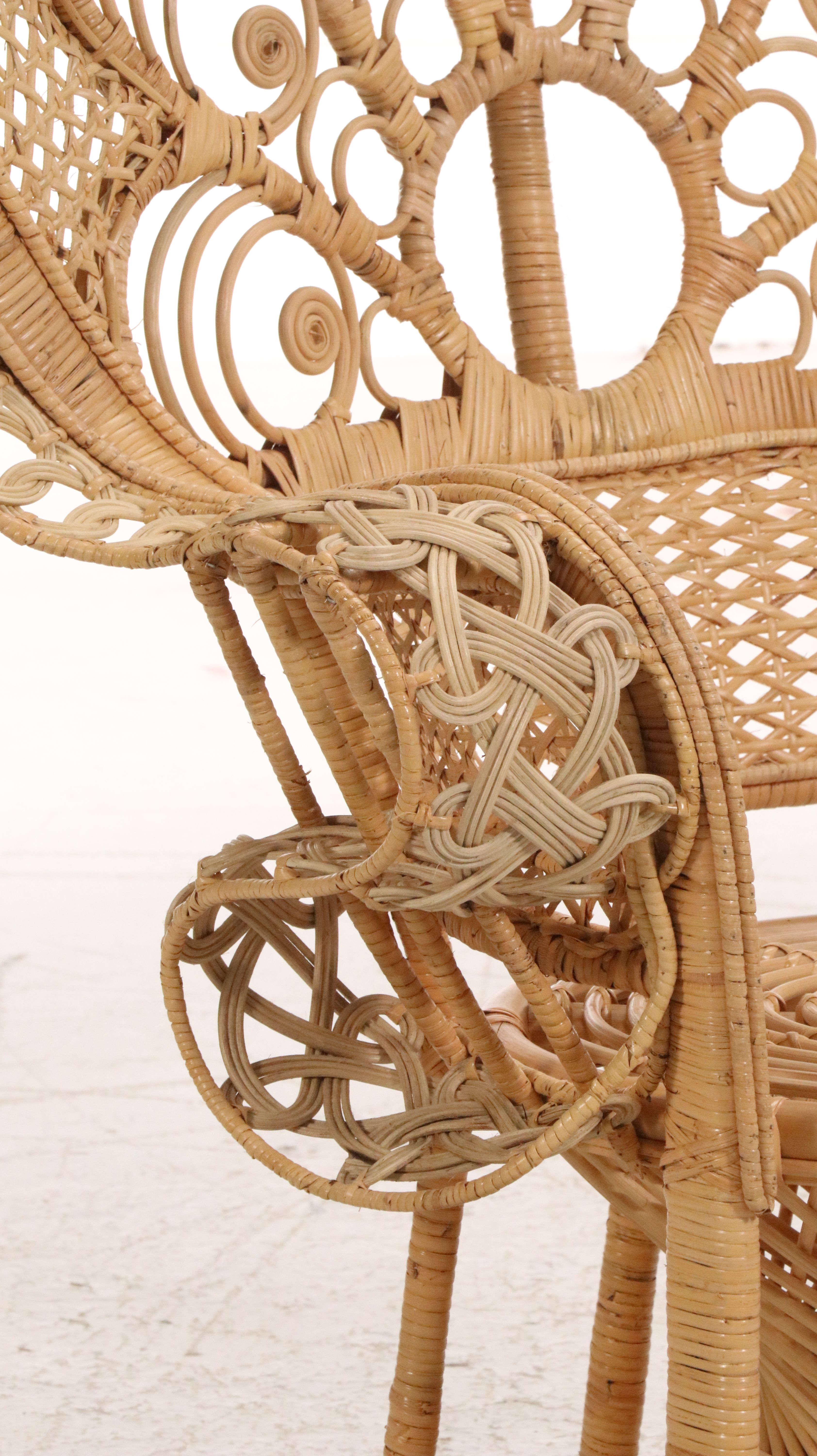Two Peacock-Back Rattan Wicker Armchairs, Late 20th to 21st Century