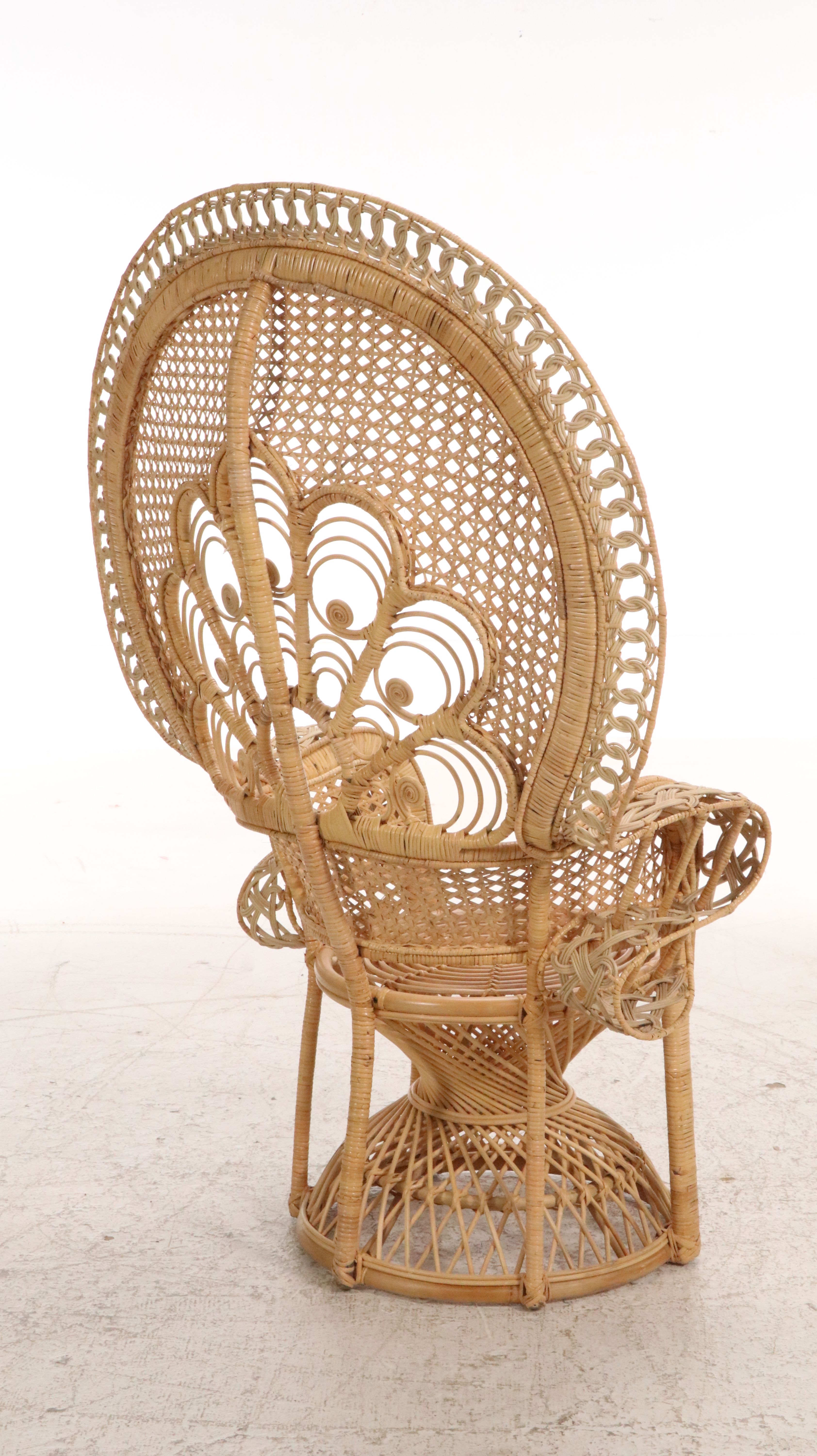 Two Peacock-Back Rattan Wicker Armchairs, Late 20th to 21st Century