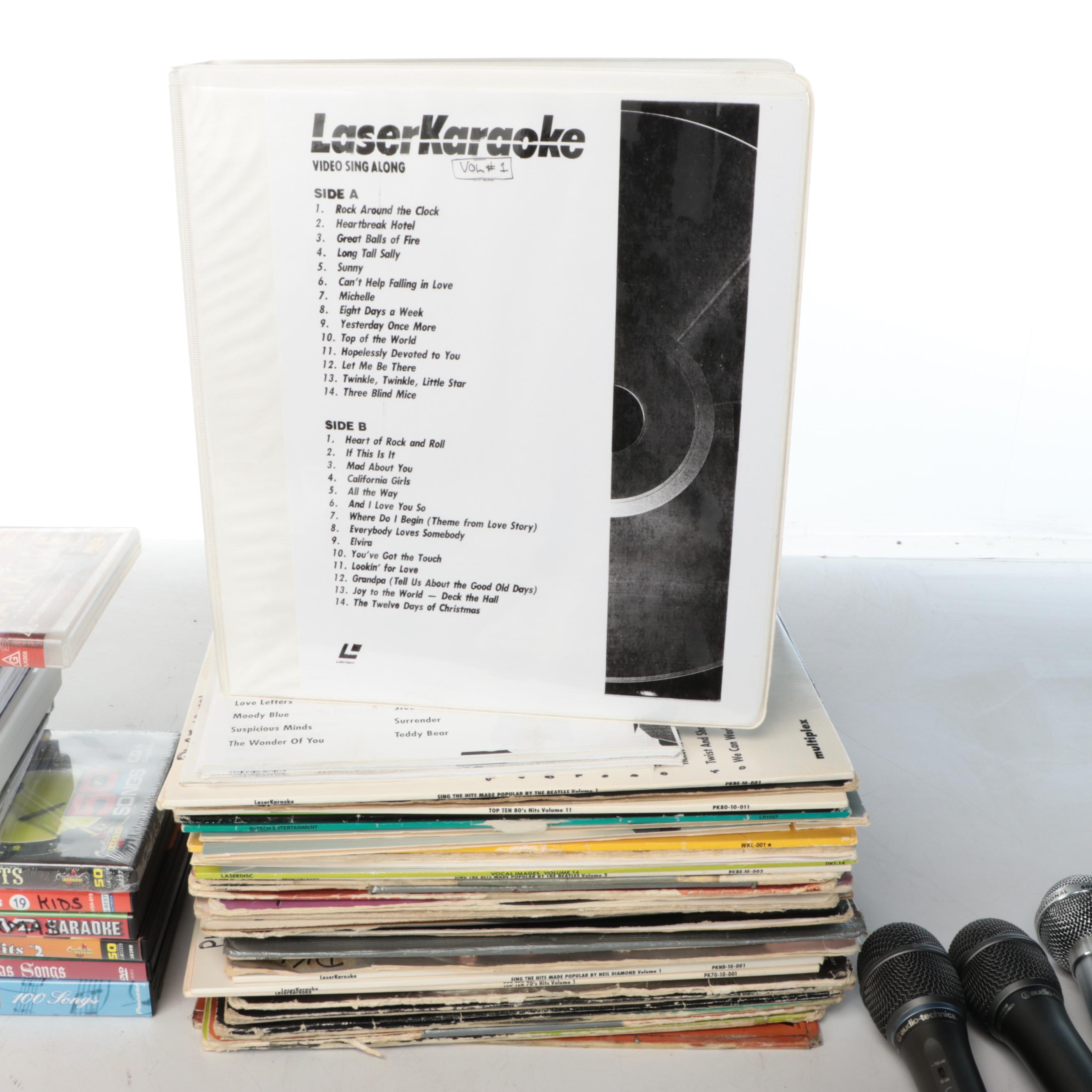 Karaoke Microphones, DVDs, and Vintage Pioneer Karaoke Laser Discs