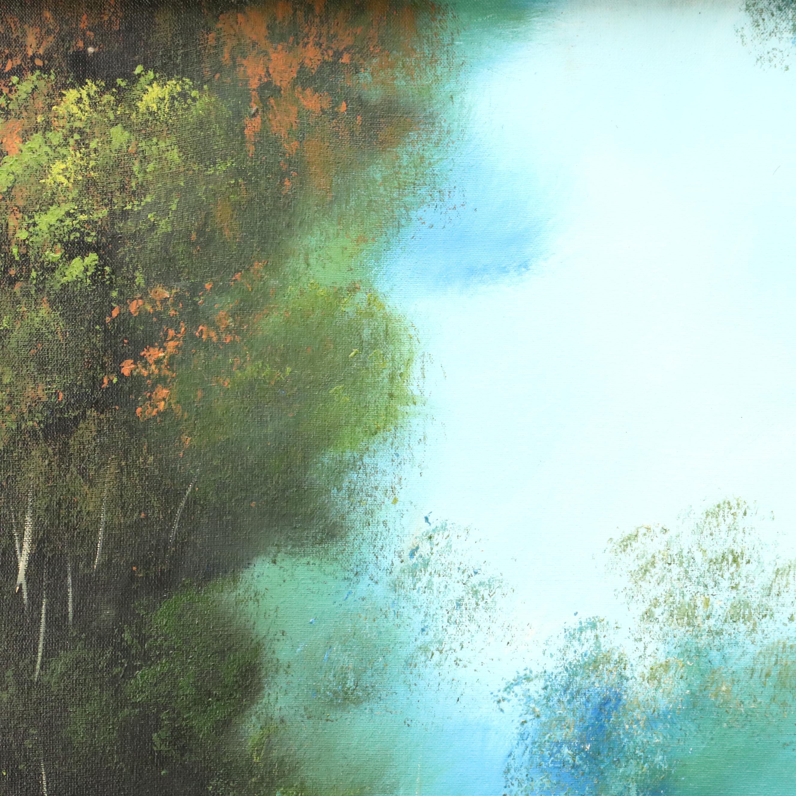 Landscape Oil Painting of Domed Building Near Pond