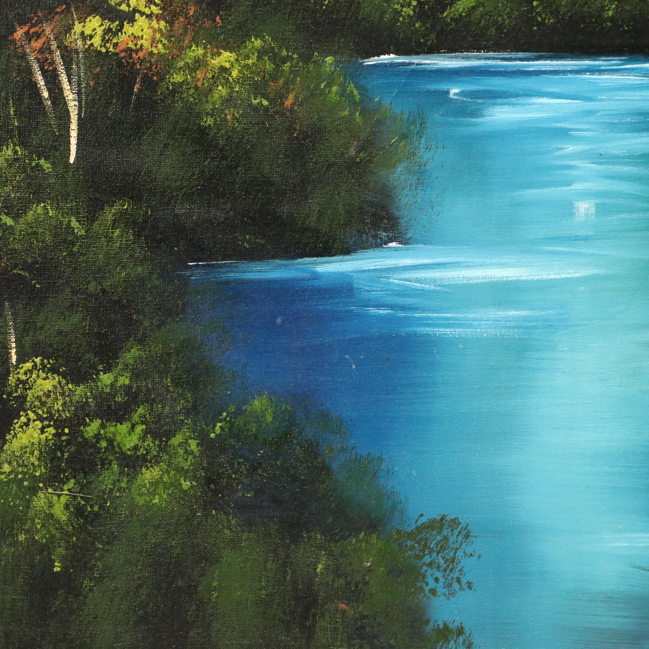 Landscape Oil Painting of Domed Building Near Pond