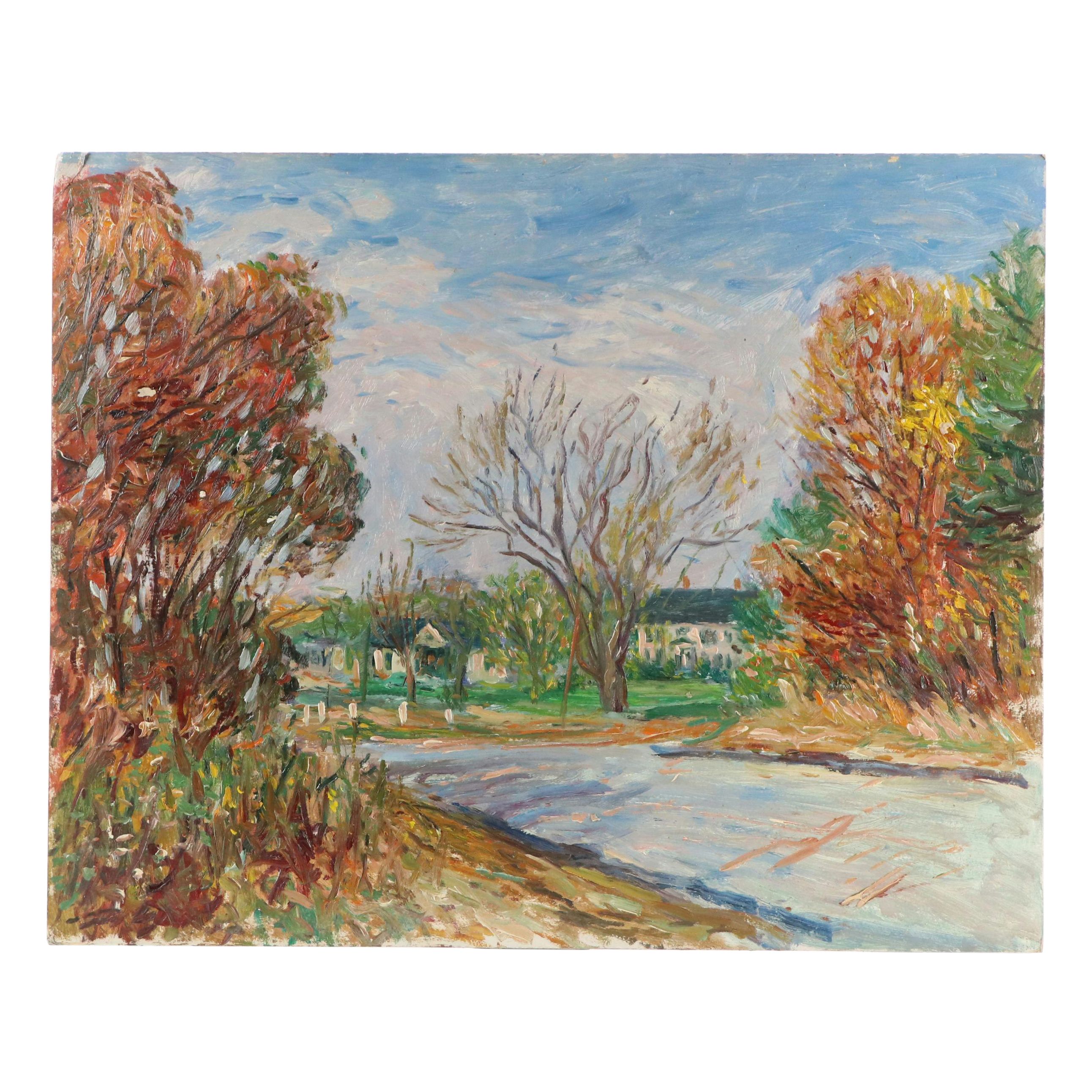 Michael Salvatore Abbate Suburban Landscape Oil Painting, Mid-20th Century