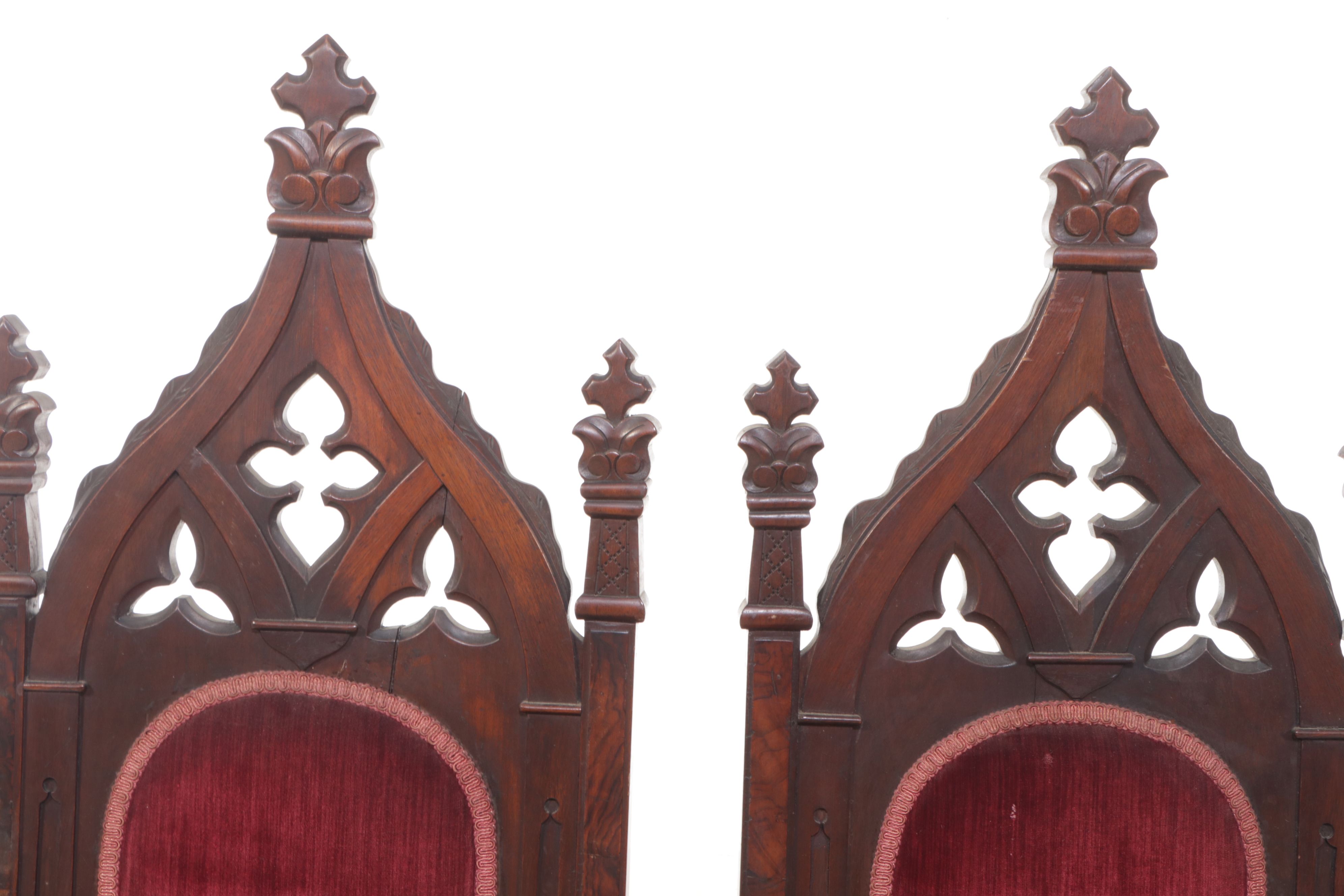 Pair of Victorian Gothic Revival Carved Walnut Side Chairs, 19th Century
