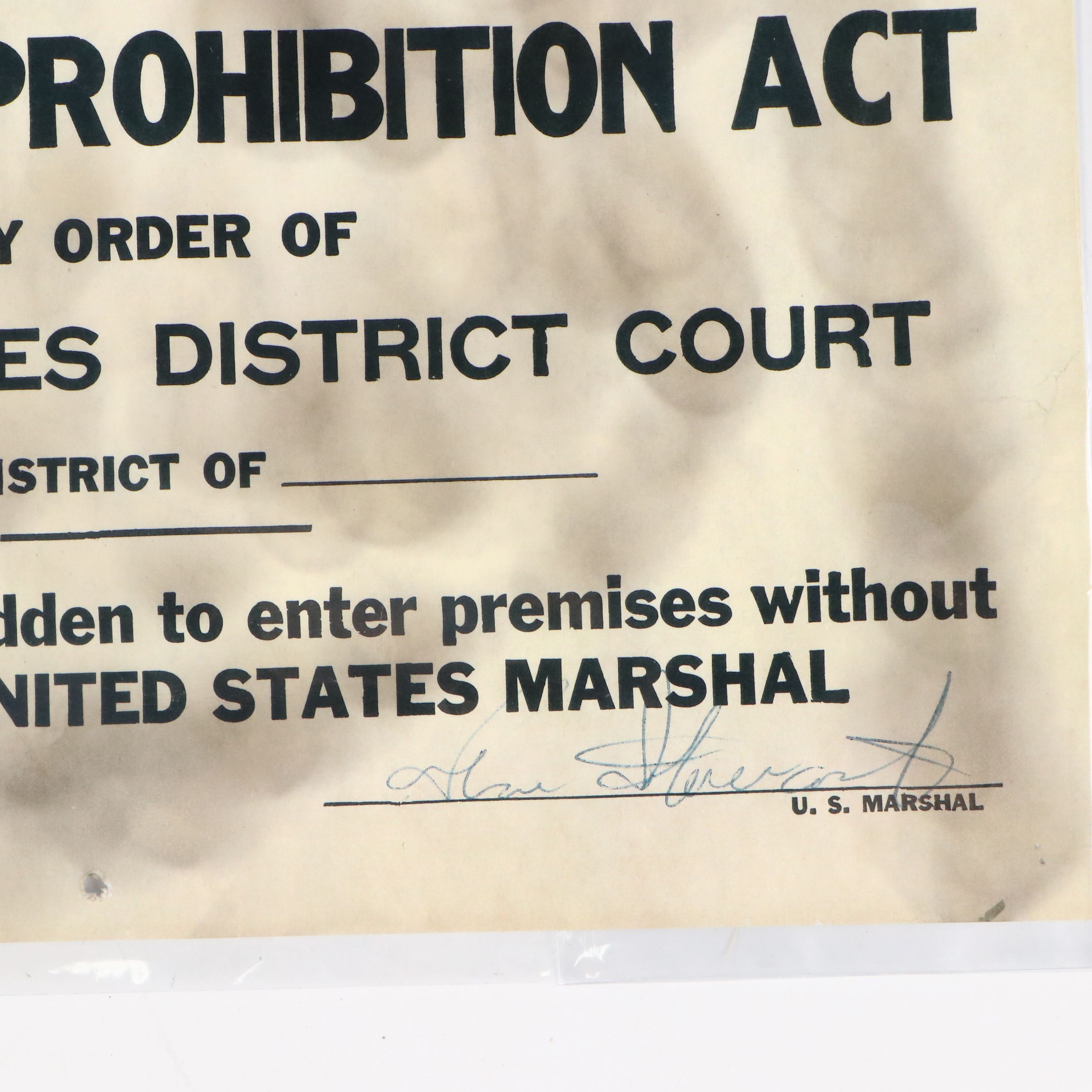 "Closed for Violation of National Prohibition Act" Paper Sign