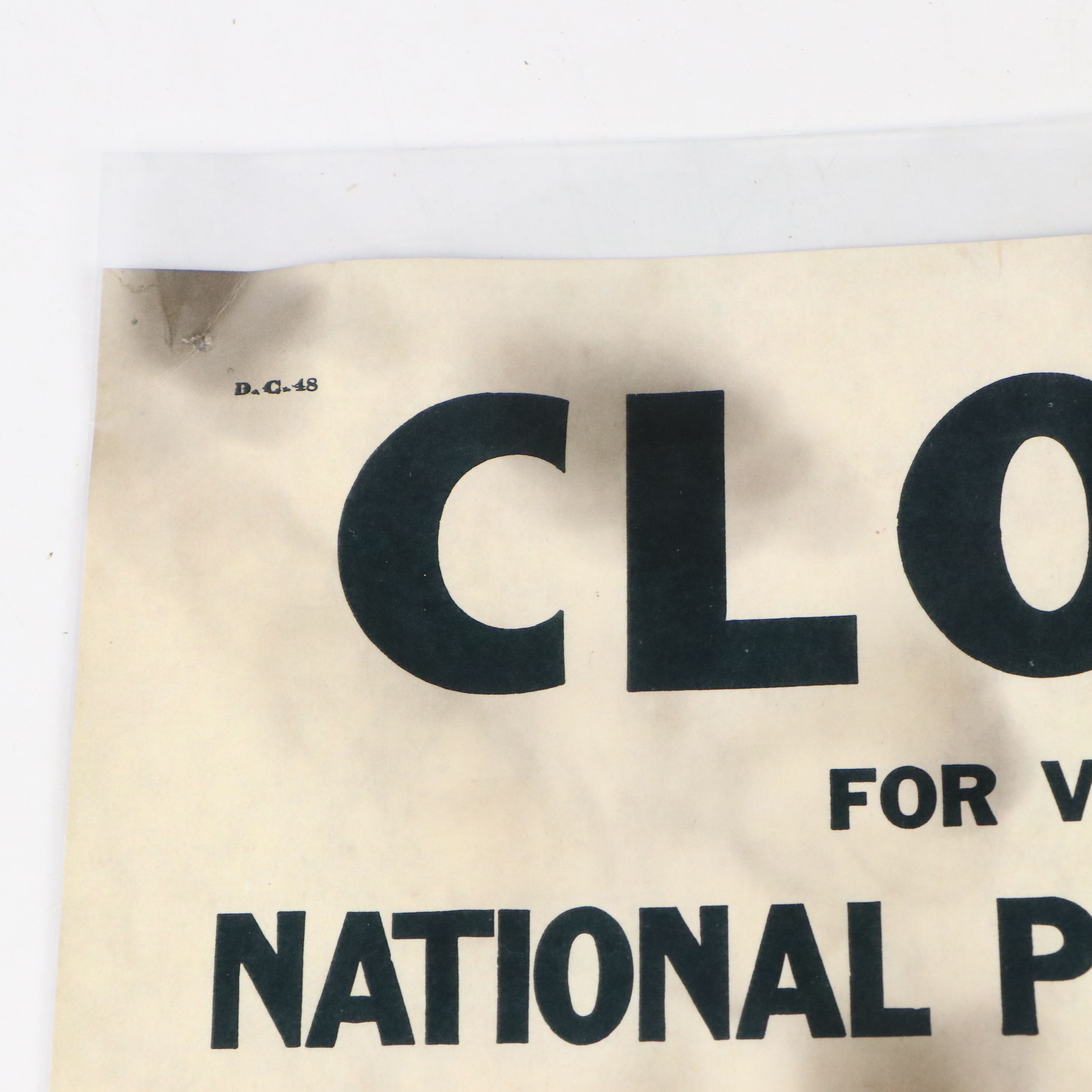 "Closed for Violation of National Prohibition Act" Paper Sign