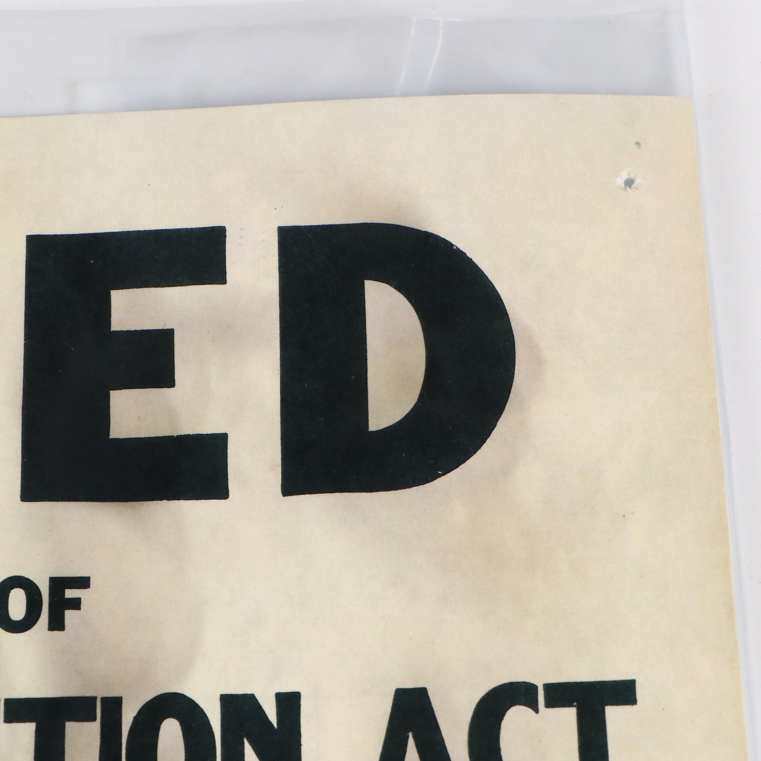 "Closed for Violation of National Prohibition Act" Paper Sign