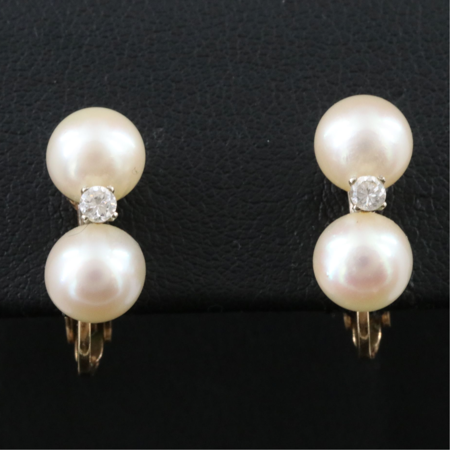 Vintage 10K and 14K Pearl and Diamond Clip Earrings