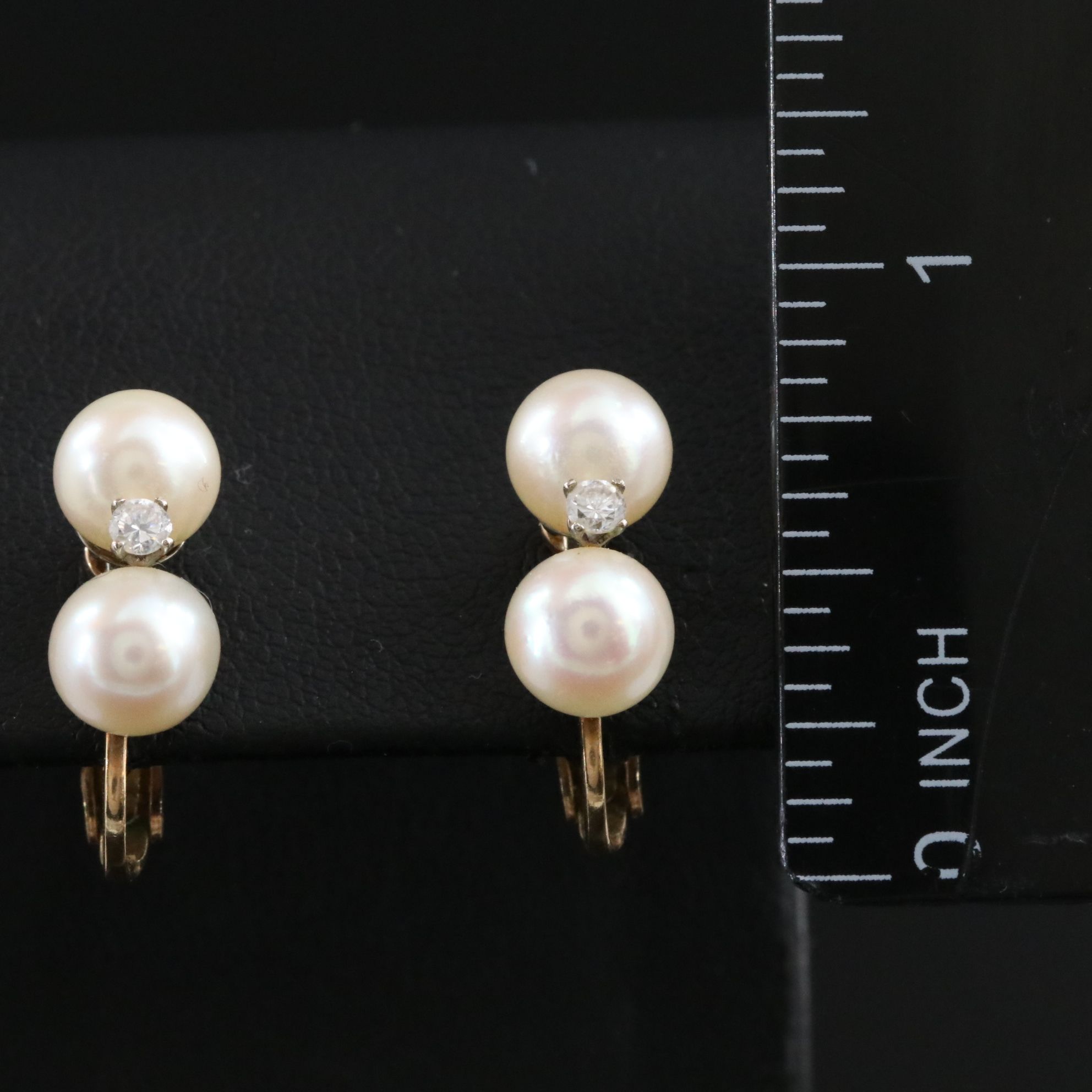 Vintage 10K and 14K Pearl and Diamond Clip Earrings