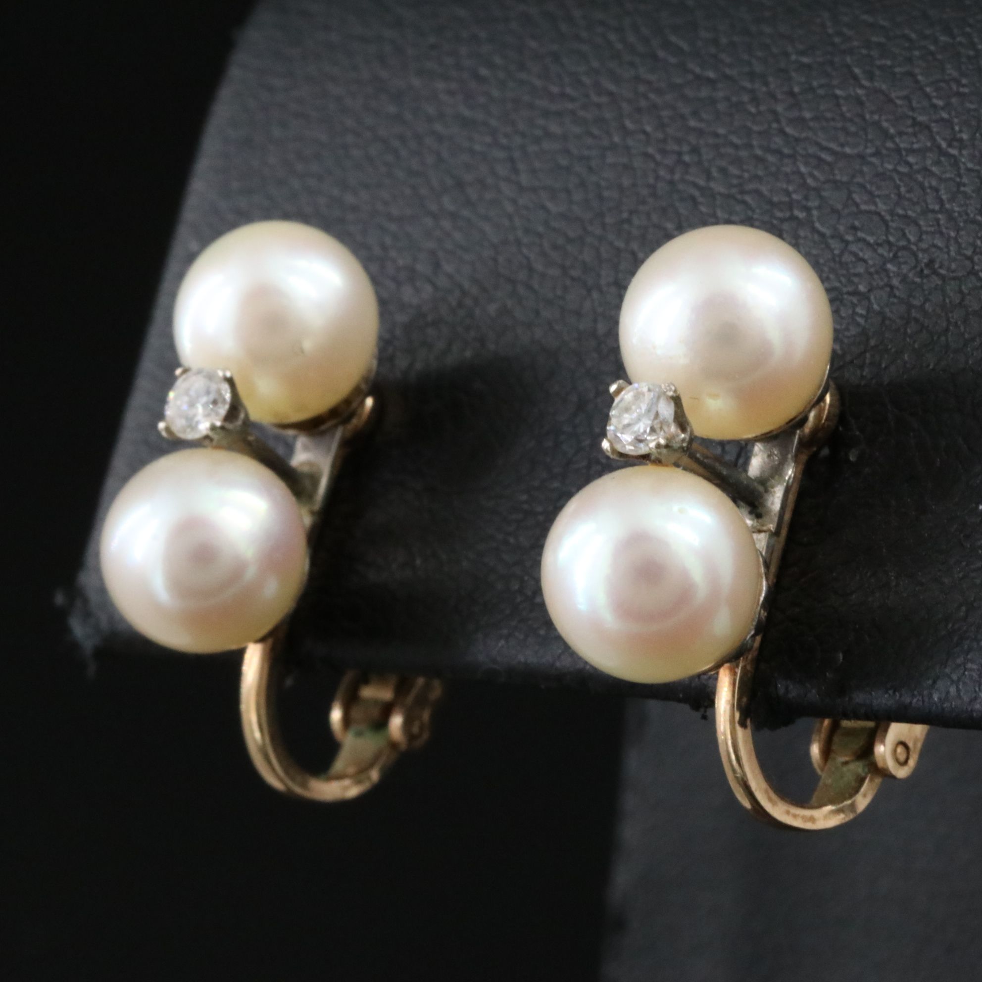 Vintage 10K and 14K Pearl and Diamond Clip Earrings