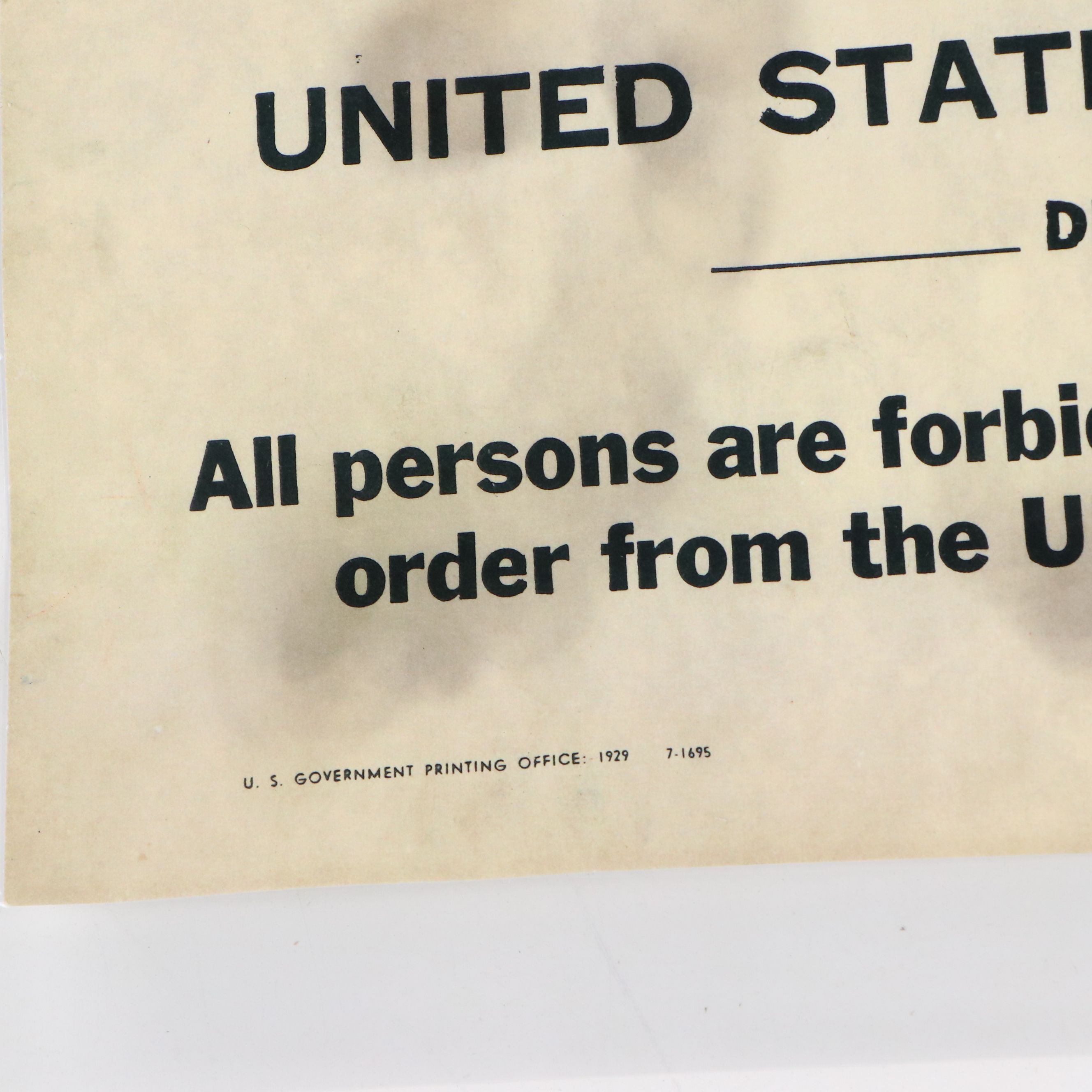 "Closed for Violation of National Prohibition Act" Paper Sign