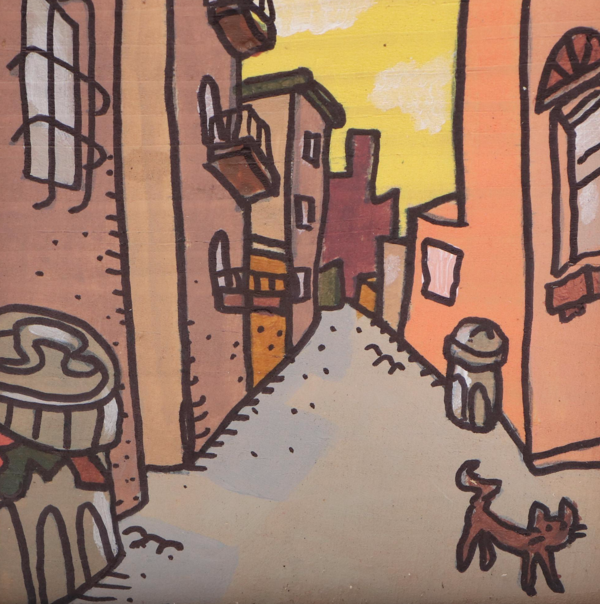 Aaron Wooten Stylized Mixed Media Painting "The Alley," 2025