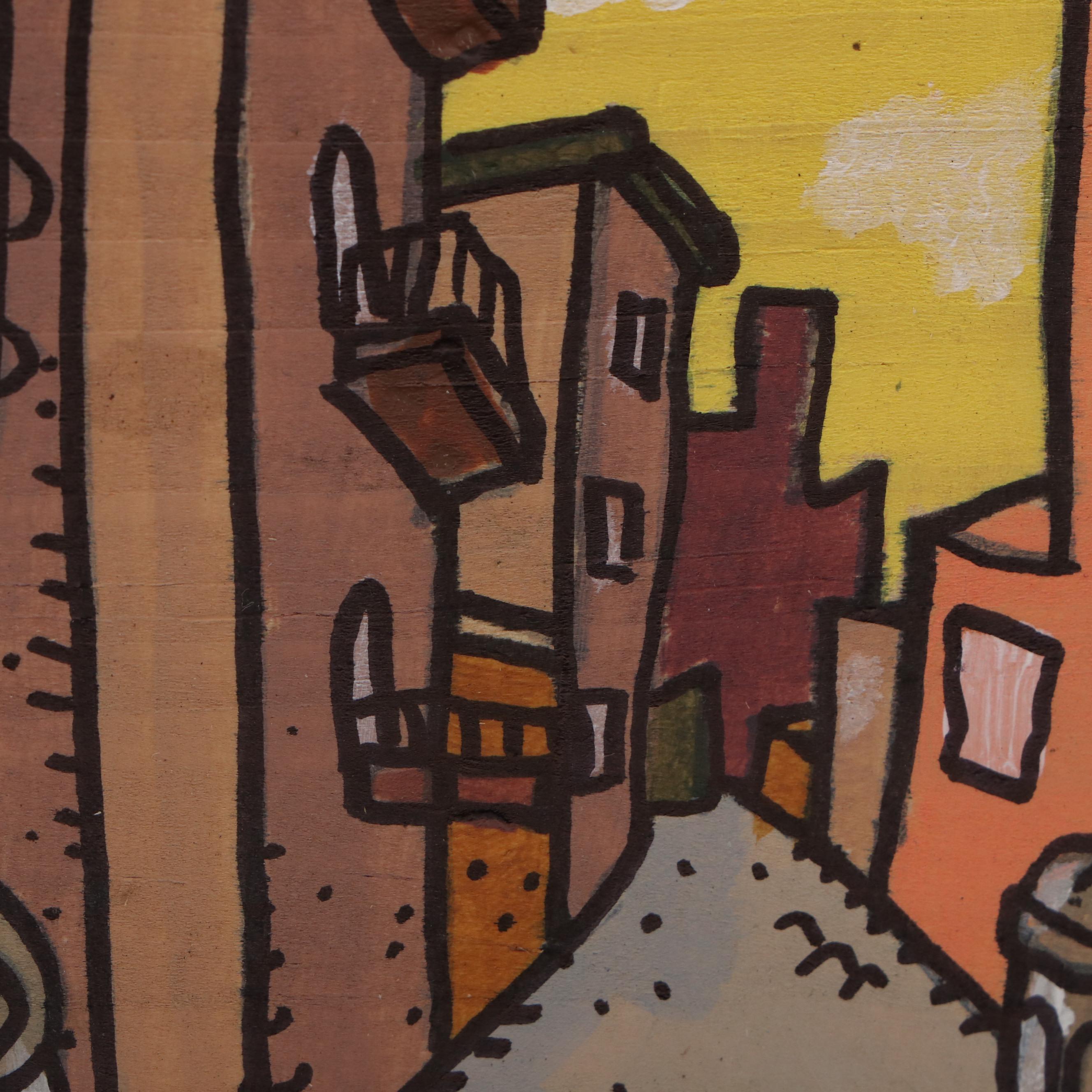 Aaron Wooten Stylized Mixed Media Painting "The Alley," 2025