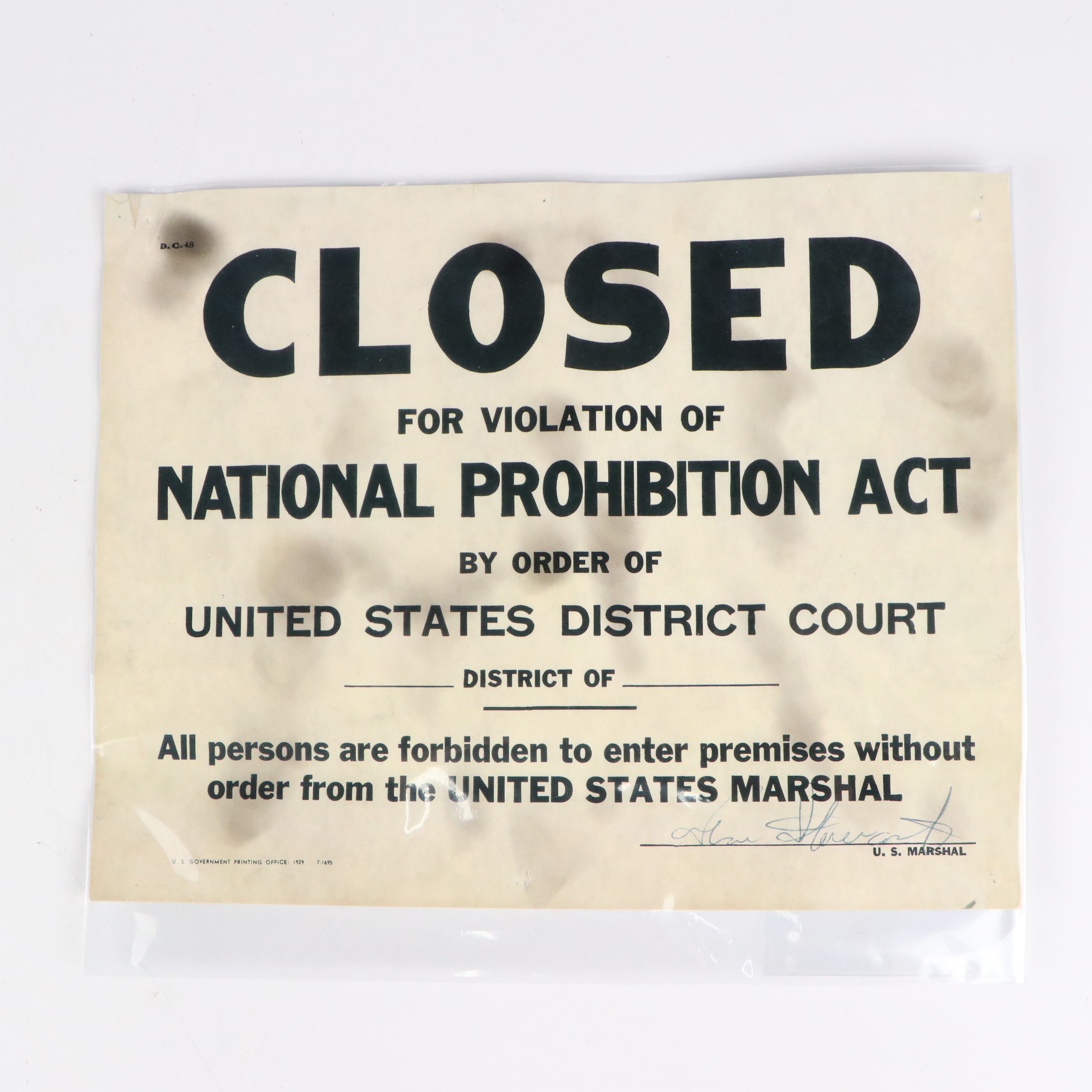 Prohibition Era Whisky Prescription Form with Reproduction Sign