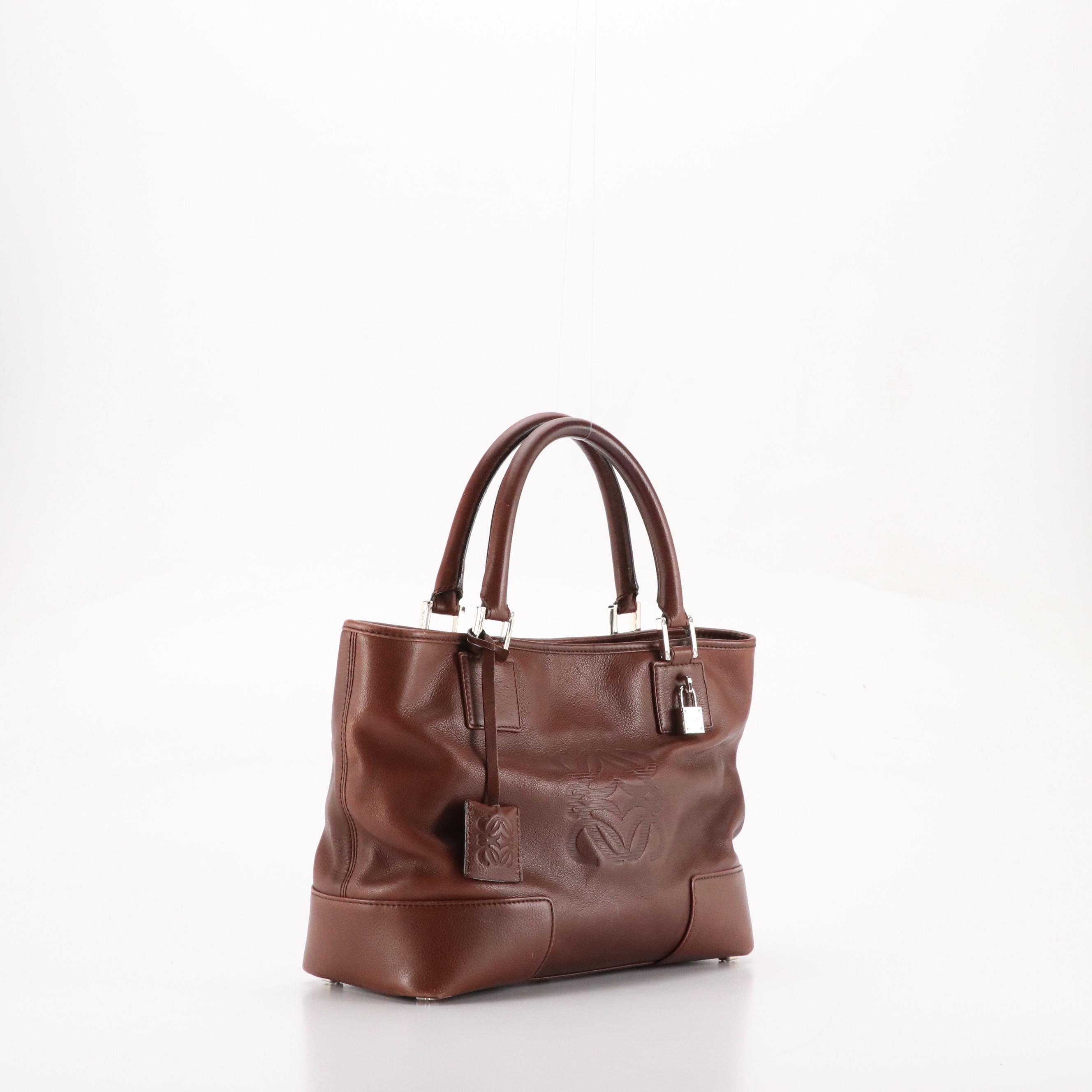 Loewe Anagram Embossed Handbag in Brown Leather