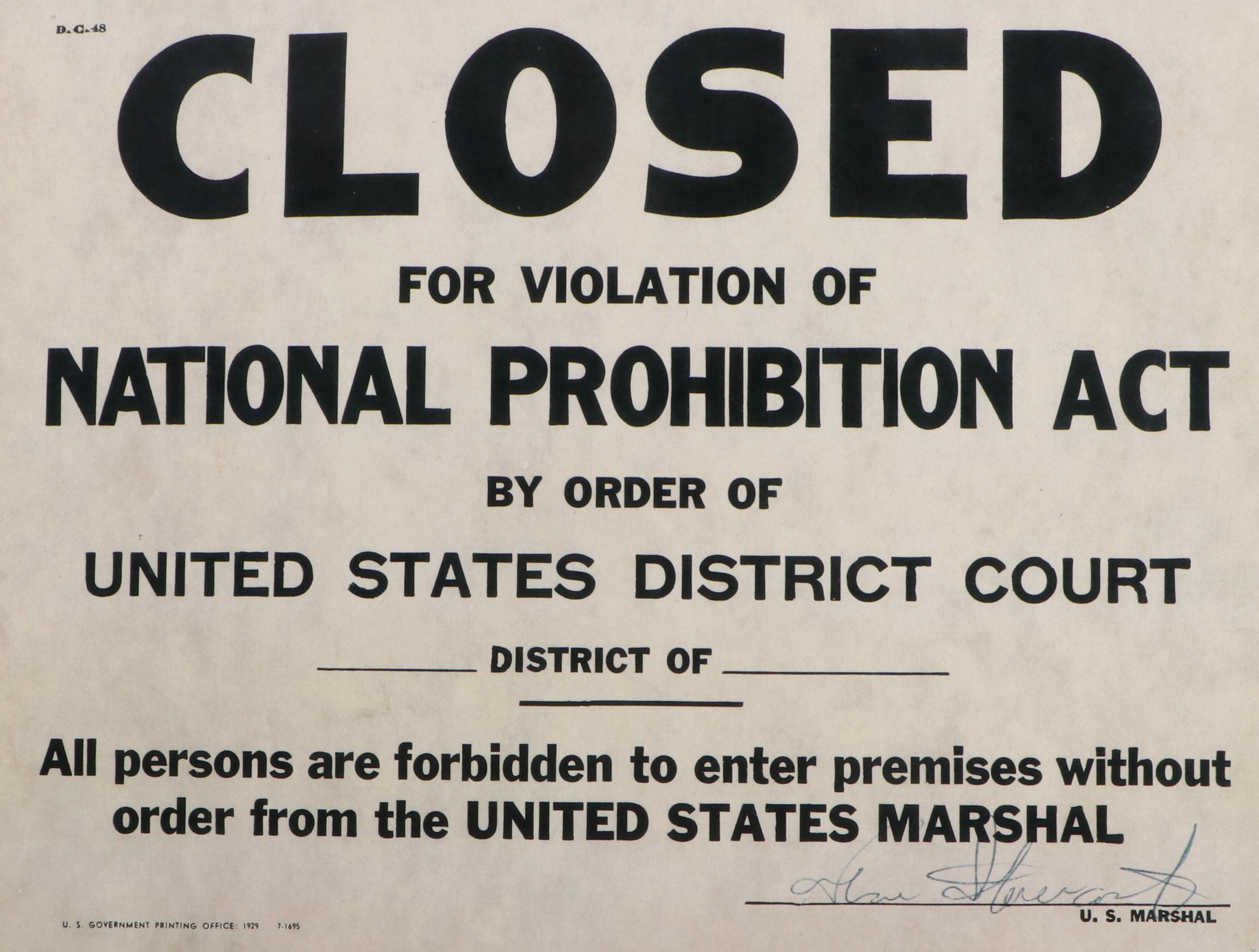 Prohibition Era Whisky Prescription Form with Reproduction Sign