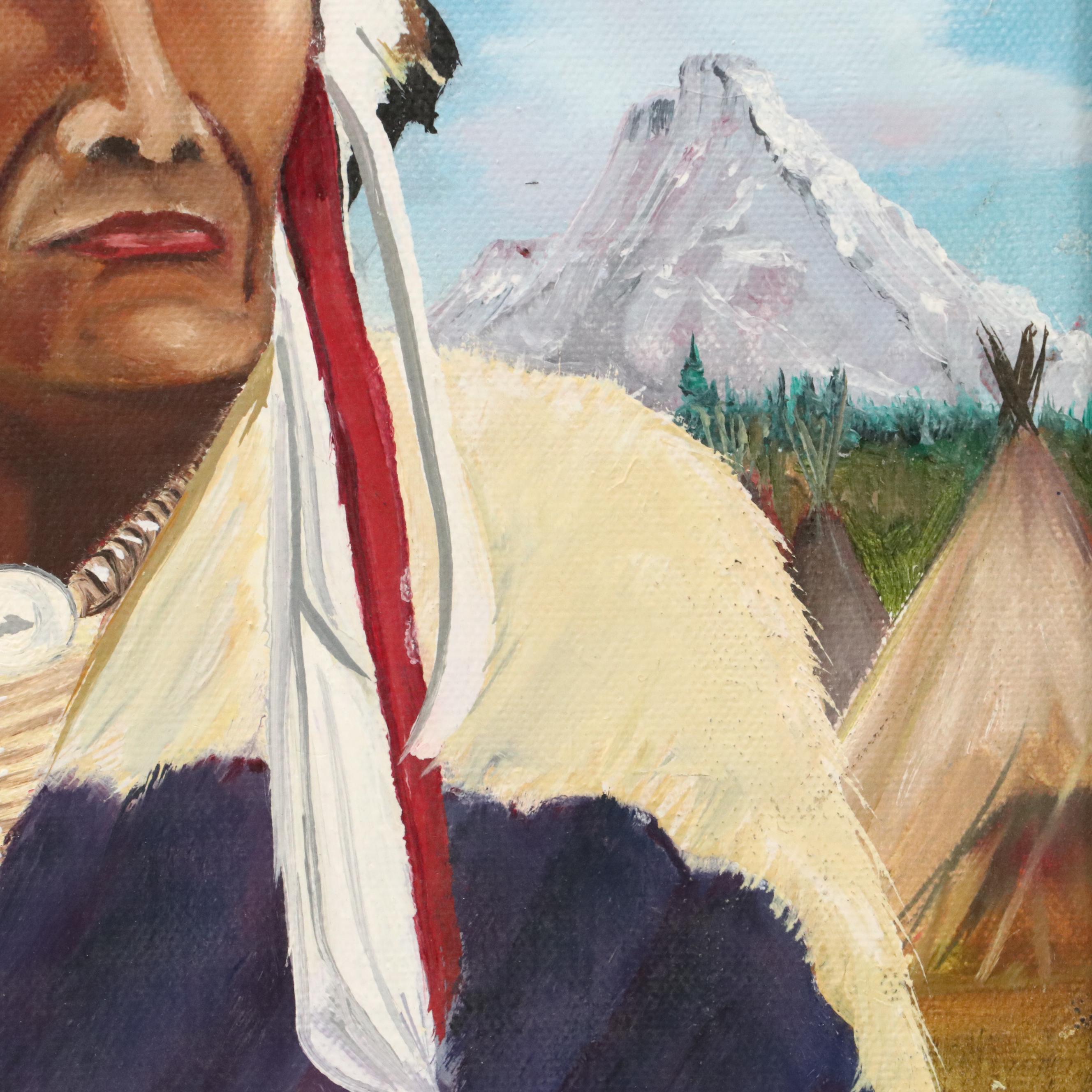 Oil Portrait Painting of Native American Chief