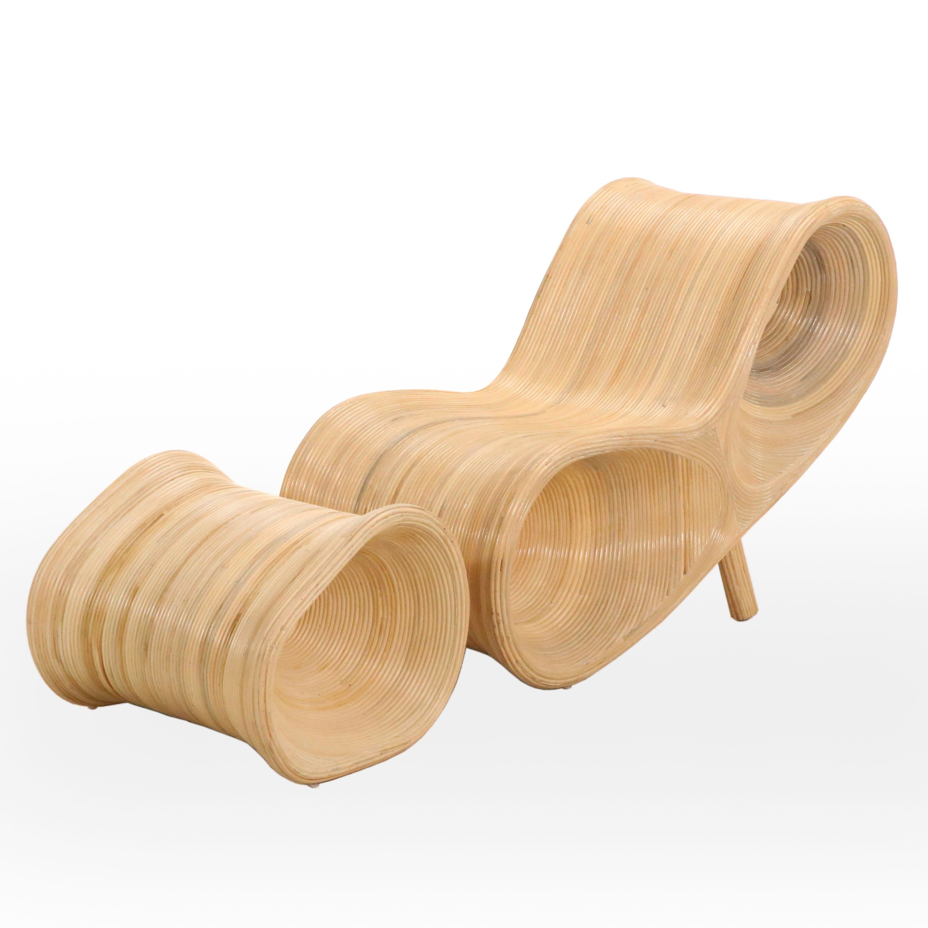 Modernist Pencil Reed Lounge Chair and Ottoman