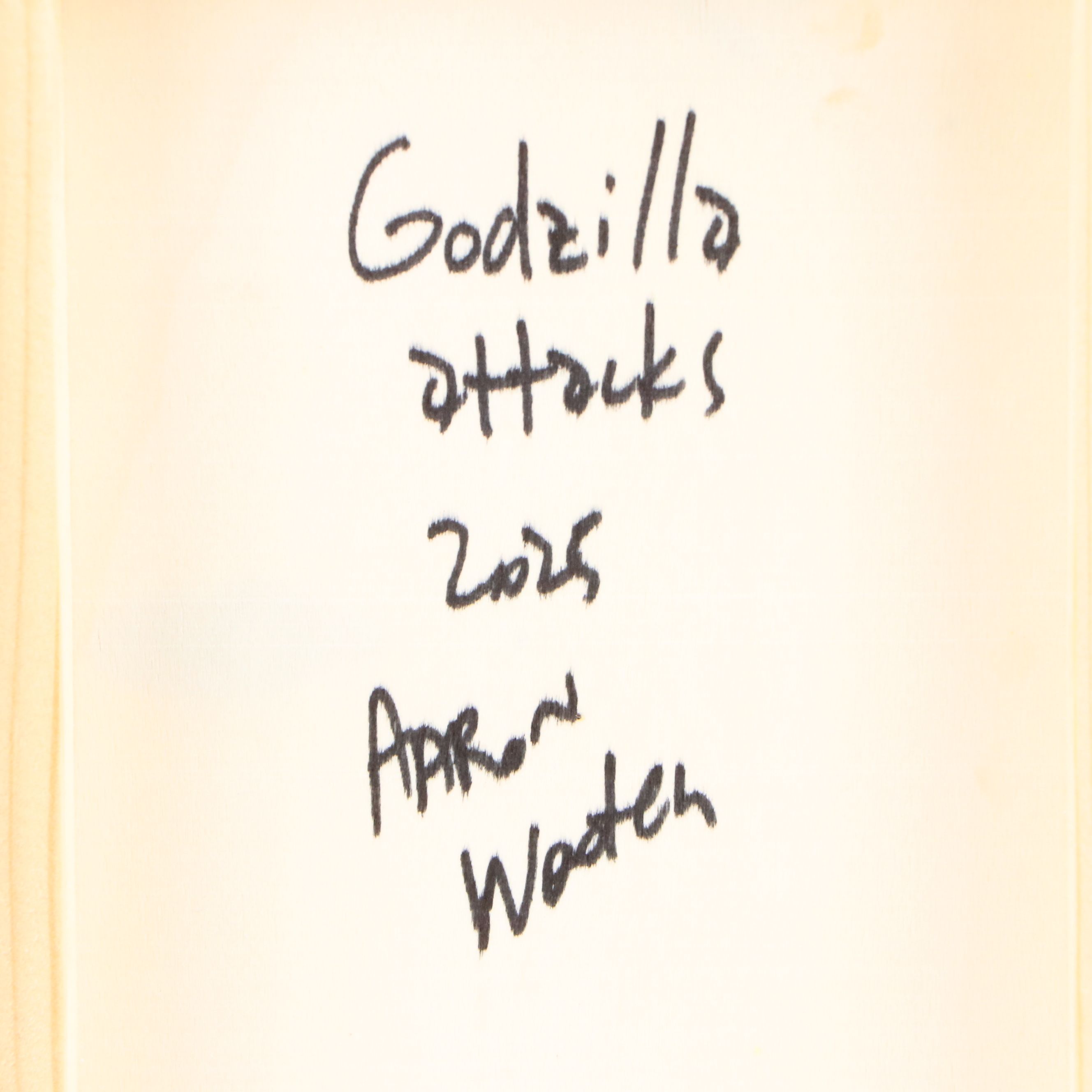 Aaron Wooten Dimensional Surrealist Mixed Media Painting "Godzilla Attacks"