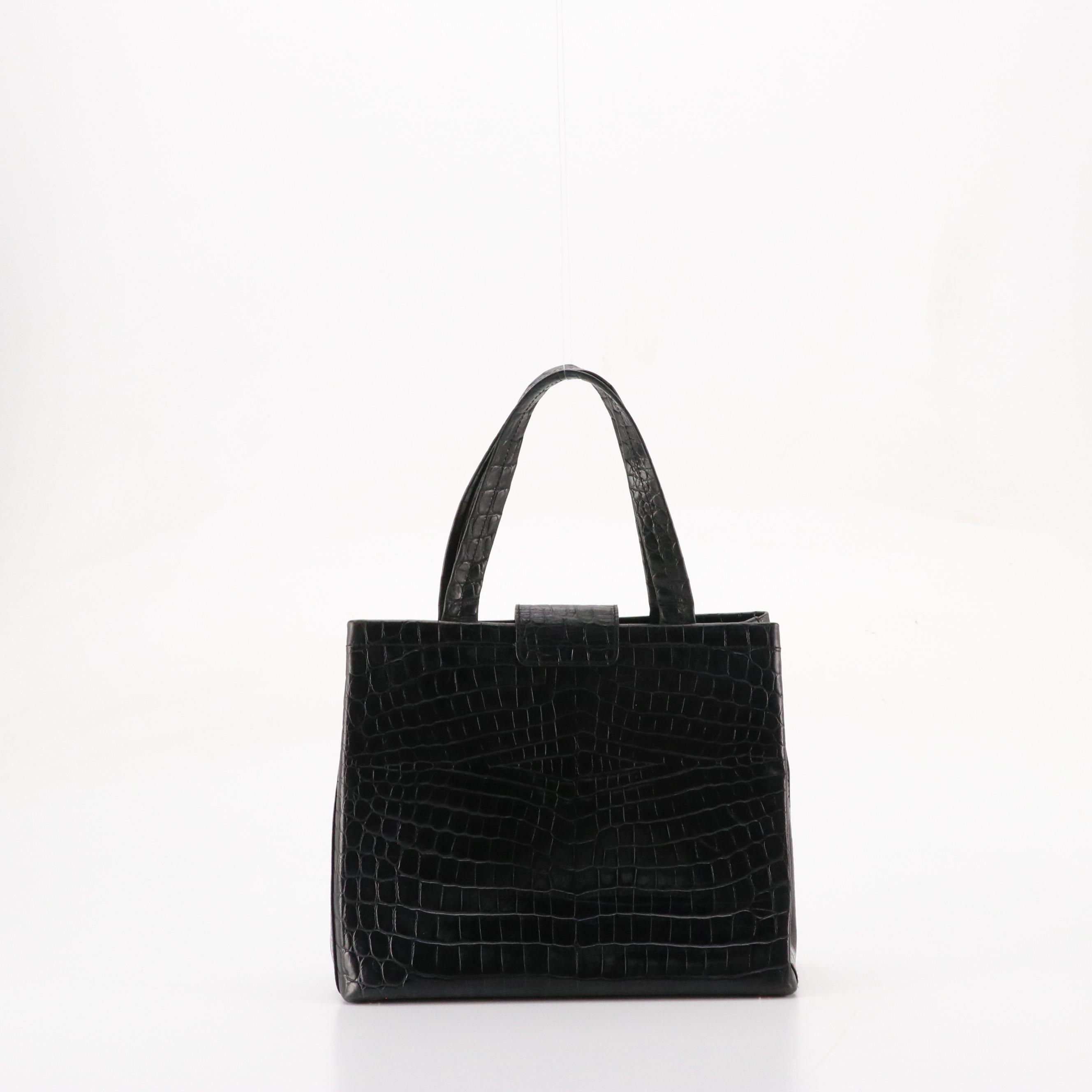 Salvatore Ferragamo Handbag in Black Croc Embossed Leather