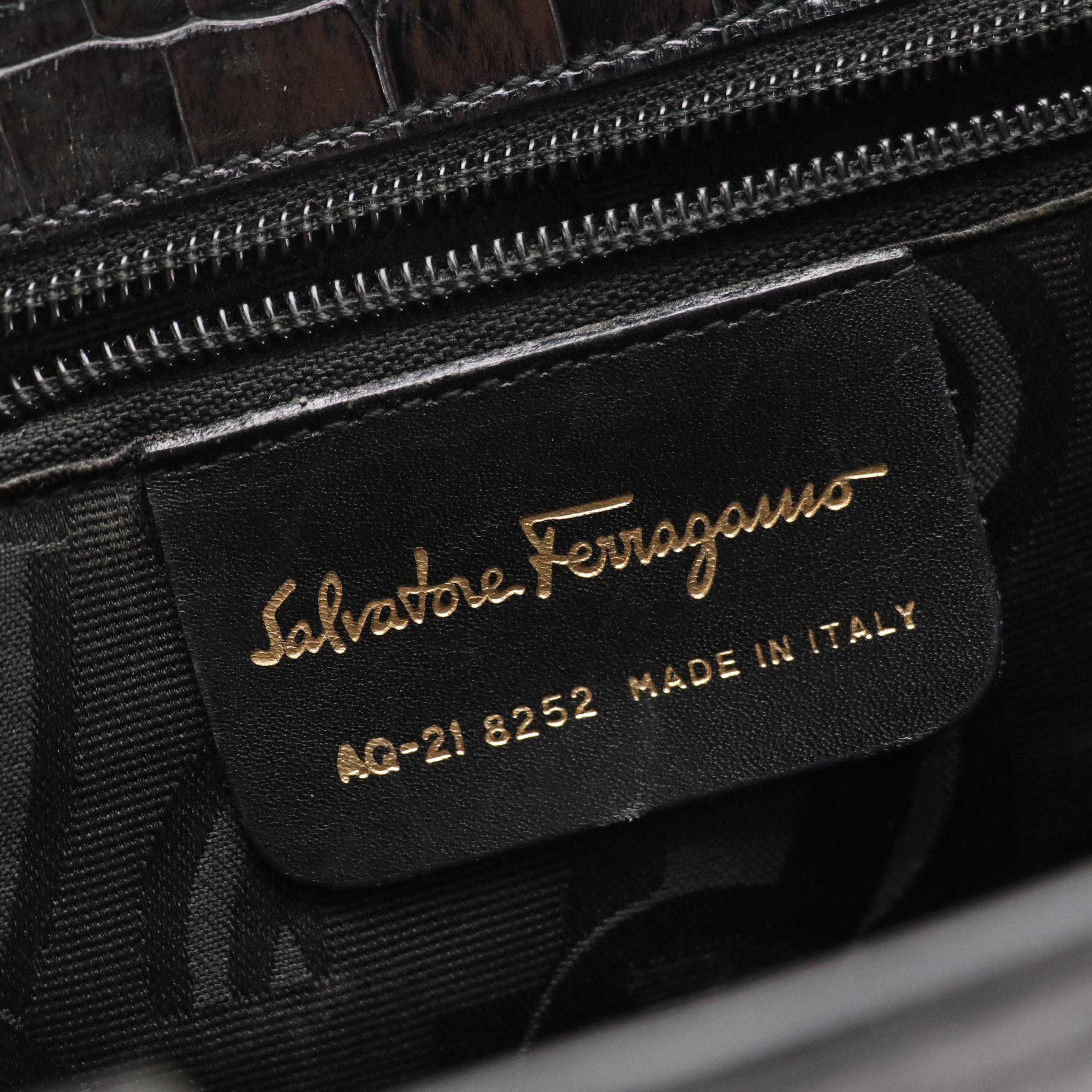 Salvatore Ferragamo Handbag in Black Croc Embossed Leather