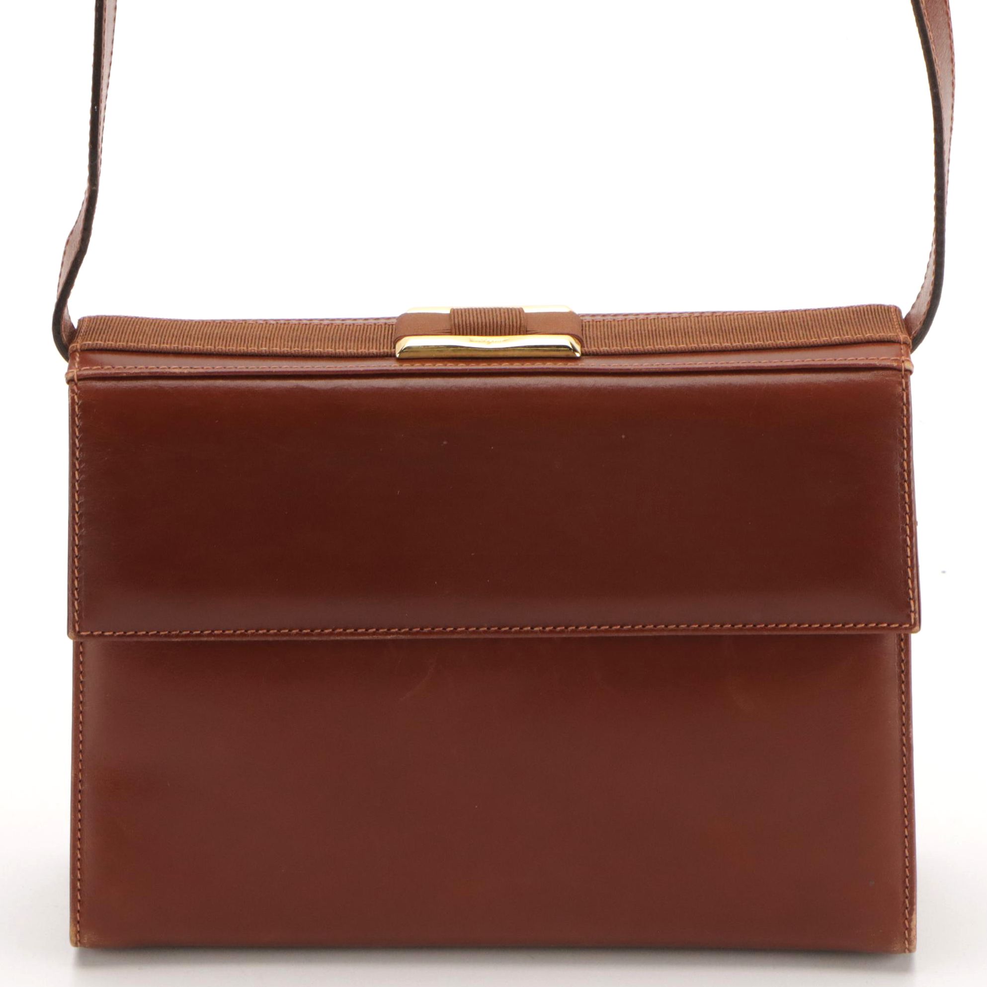 Salvatore Ferragamo Vara Flap Shoulder Bag in Brown Leather