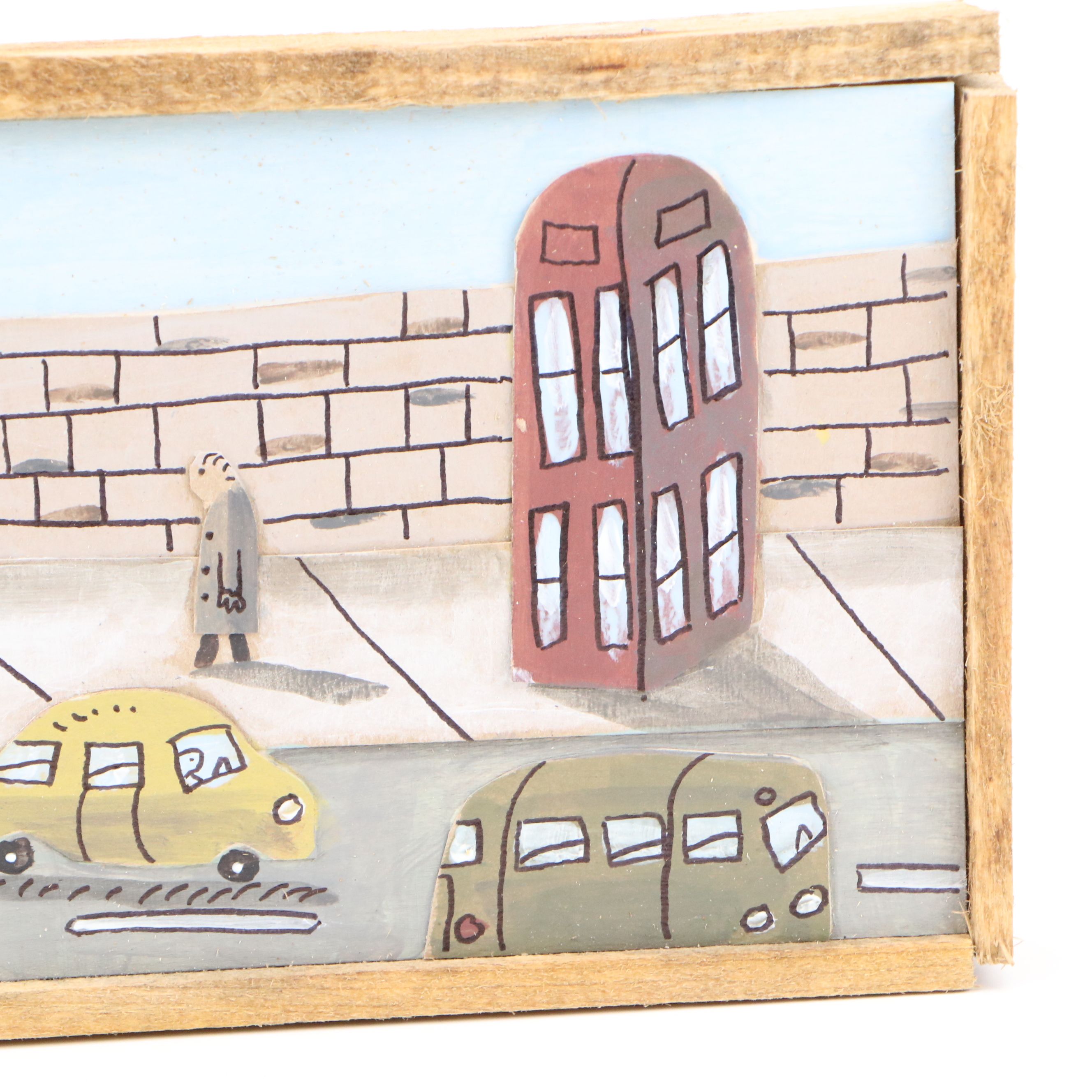 Aaron Wooten Dimensional Mixed Media Painting of Street Scene "Brick Lane"