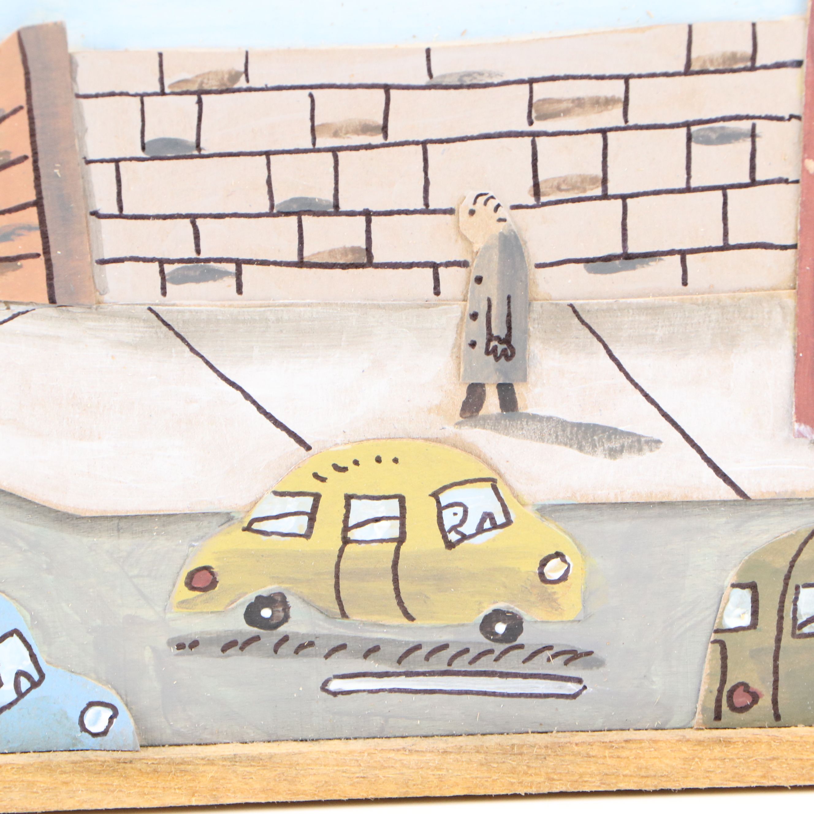 Aaron Wooten Dimensional Mixed Media Painting of Street Scene "Brick Lane"