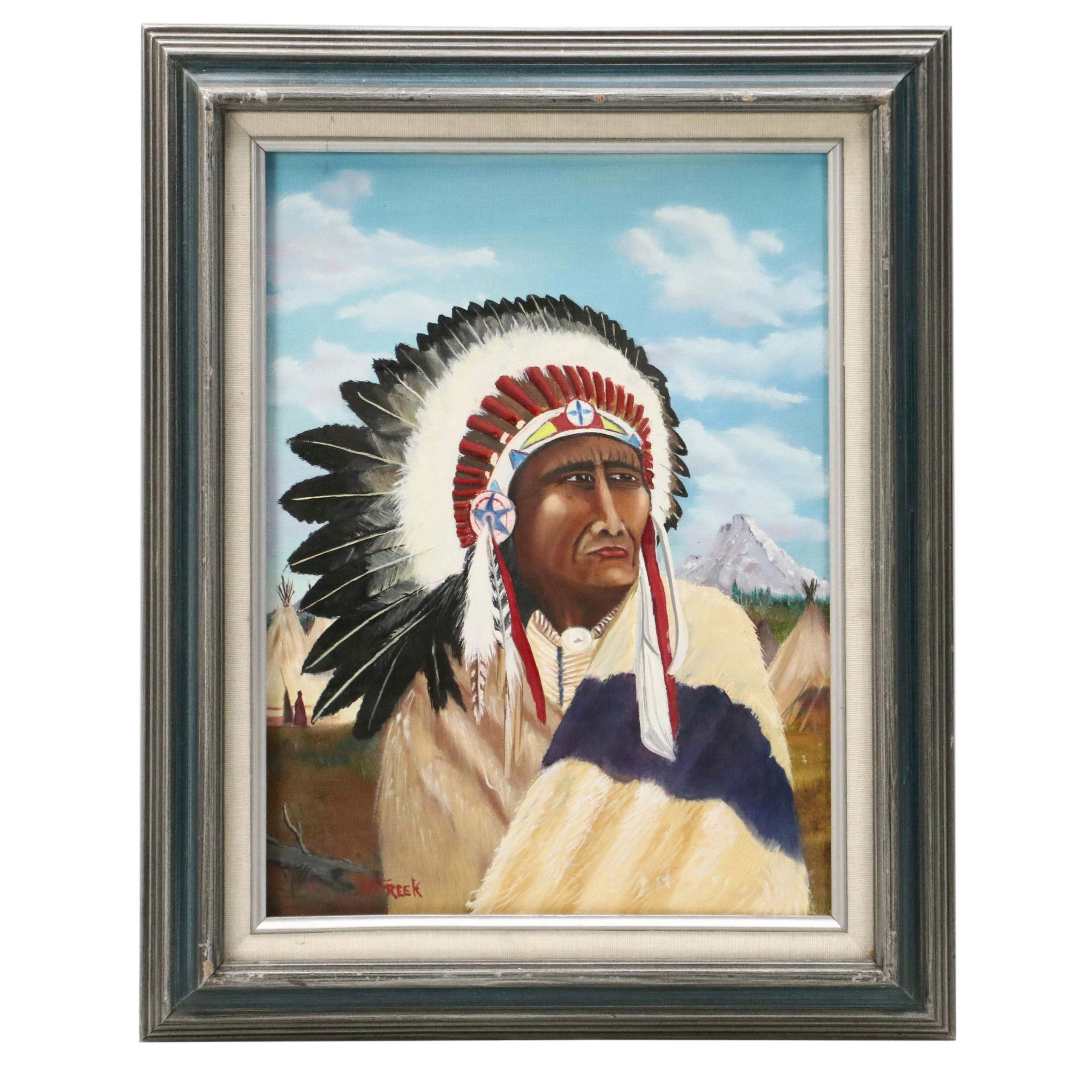 Oil Portrait Painting of Native American Chief