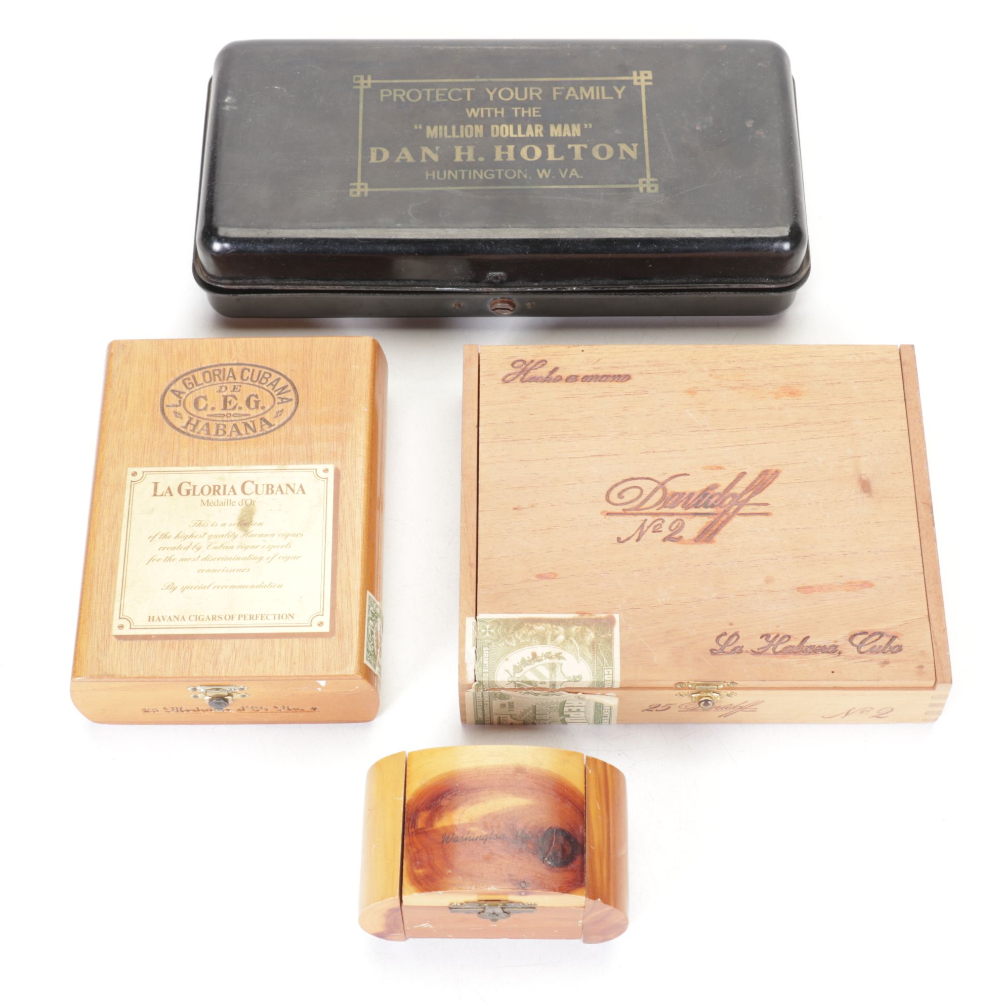 Davidoff and La Gloria Cubana Cigar Boxes with Metal Lock Box and Dresser Box