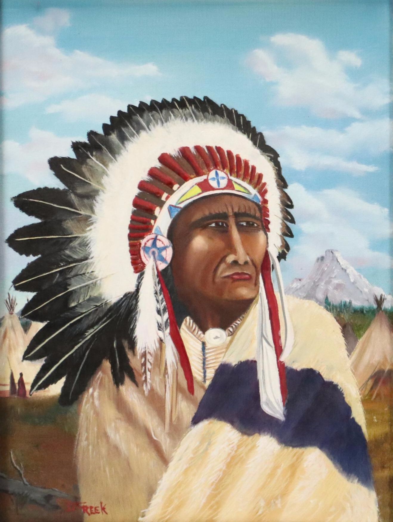 Oil Portrait Painting of Native American Chief