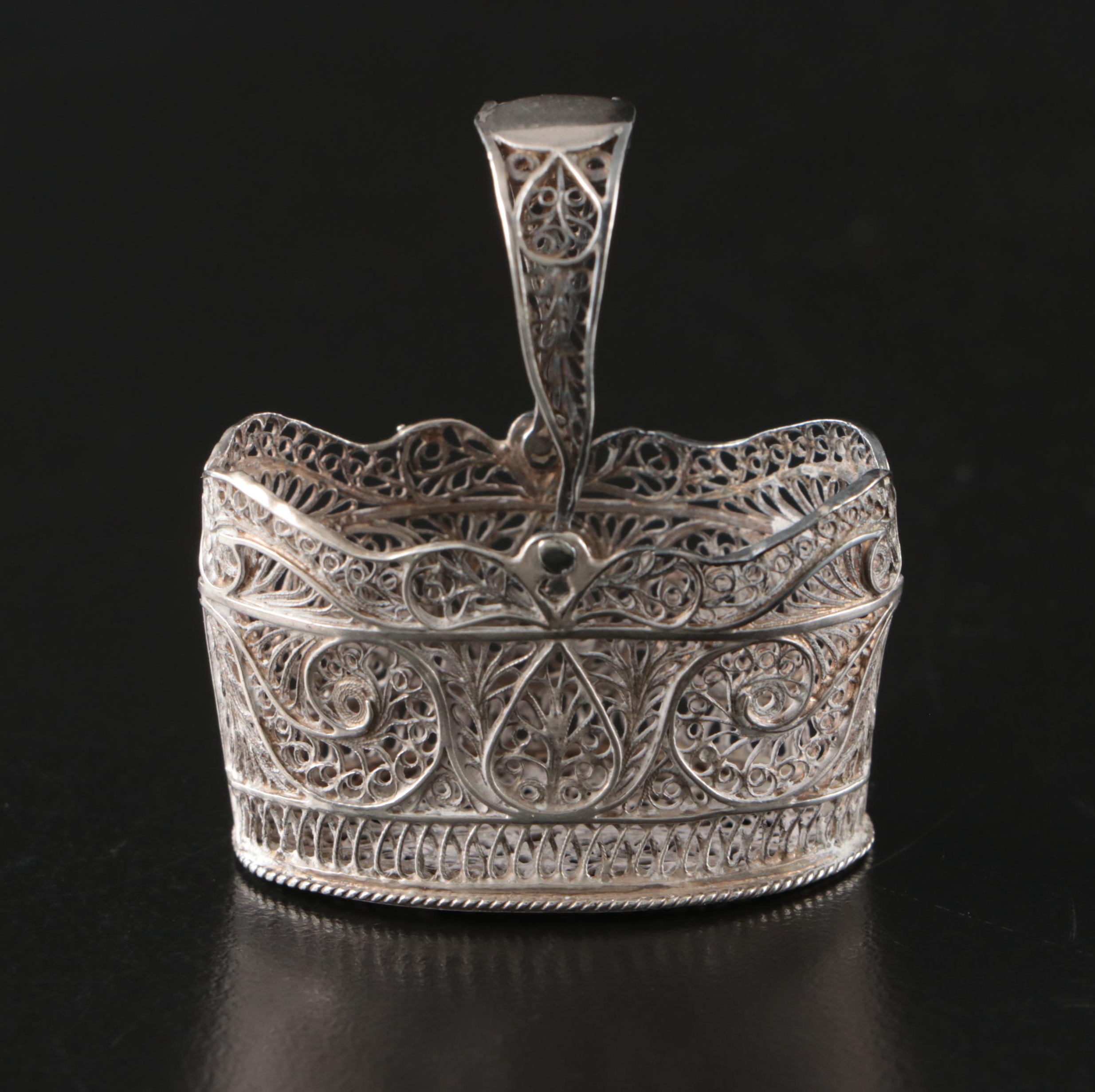 Miniature Sterling Silver Filigree and Other Baskets and Bucket