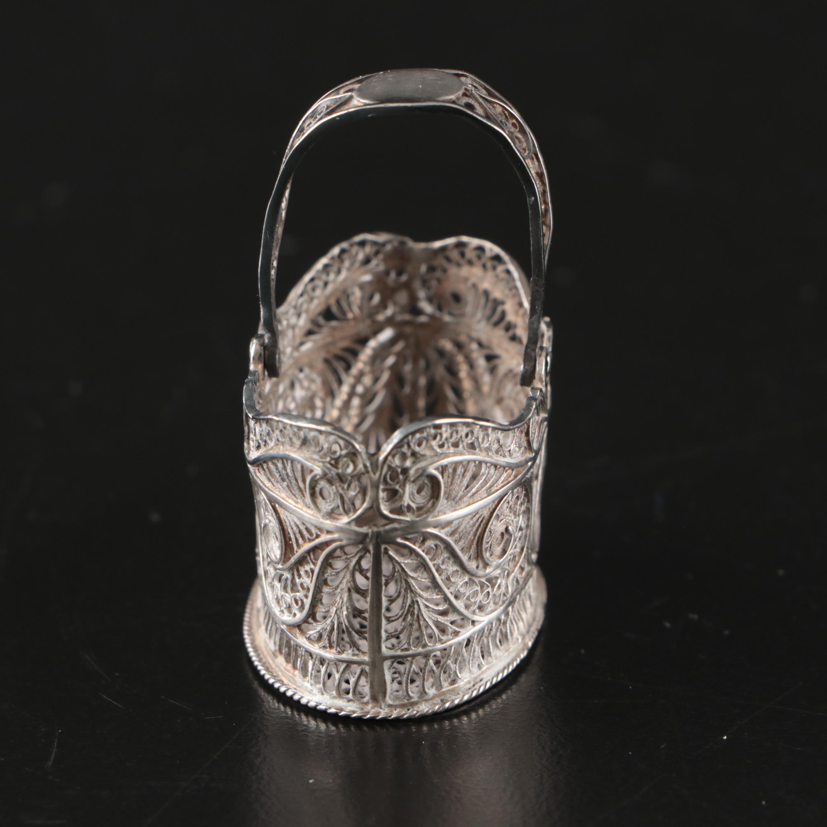 Miniature Sterling Silver Filigree and Other Baskets and Bucket