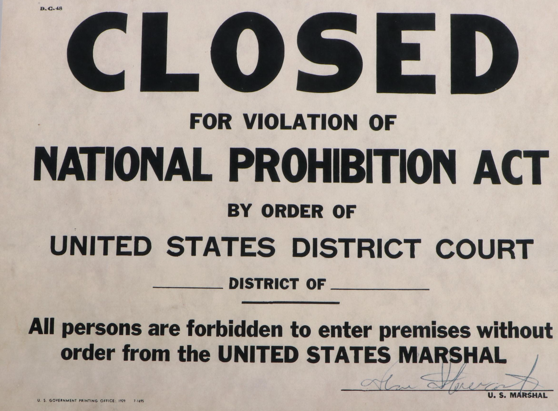 Prohibition Era Whisky Prescription Form with Reproduction Sign