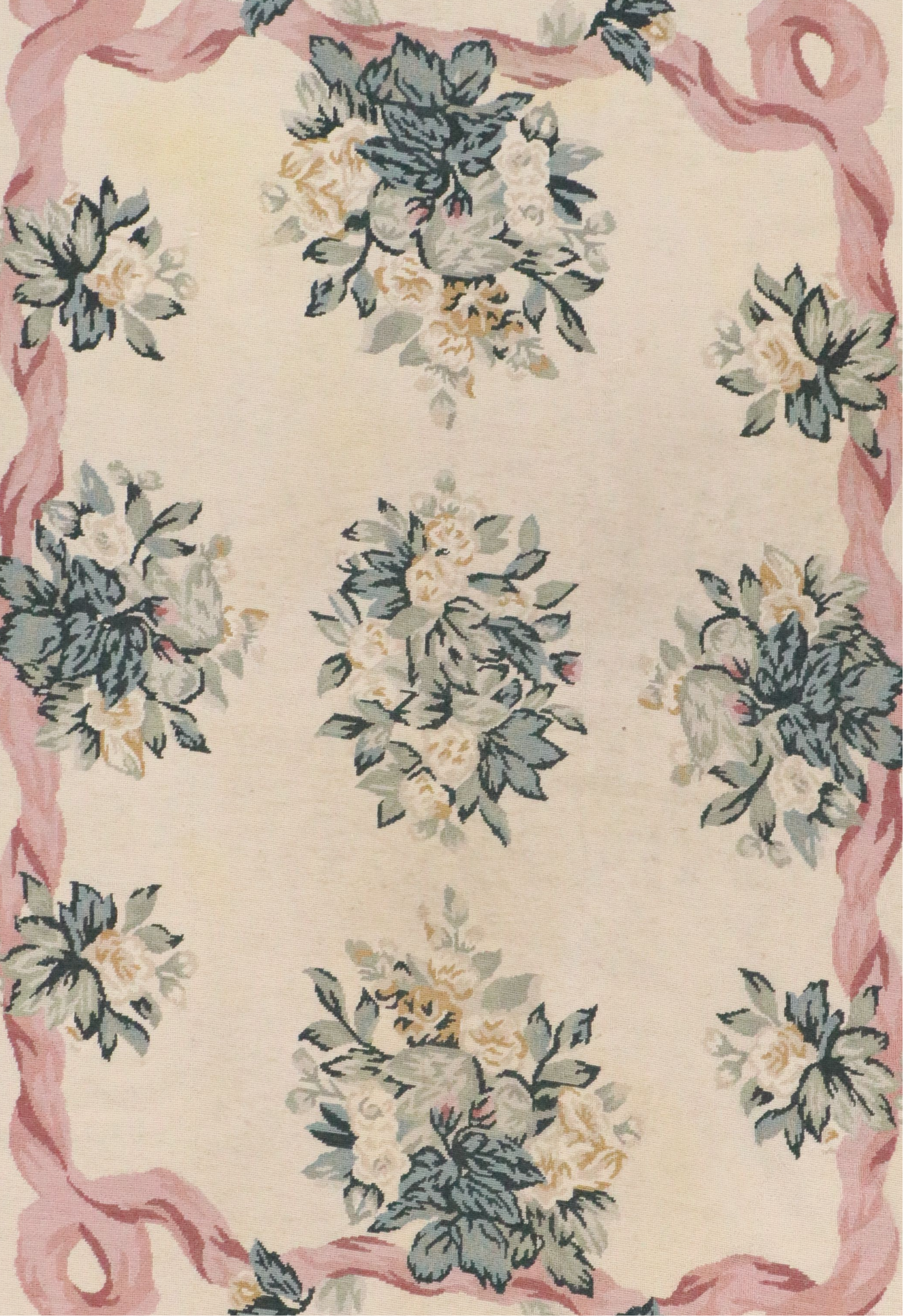 3'9 x 5'7 Handmade Ribbon Floral Needlepoint Area Rug