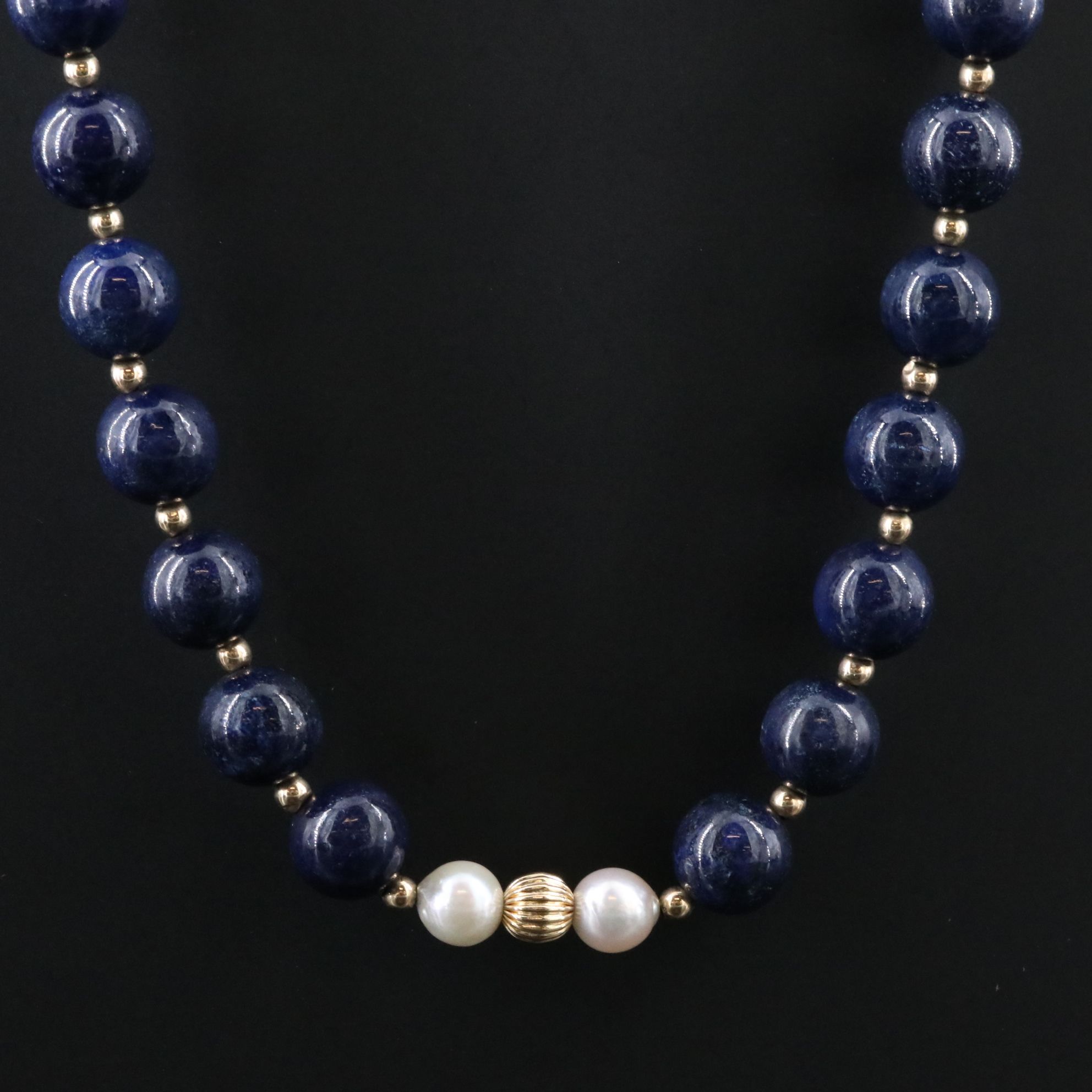 14K Lapis and Pearl Bead Necklace
