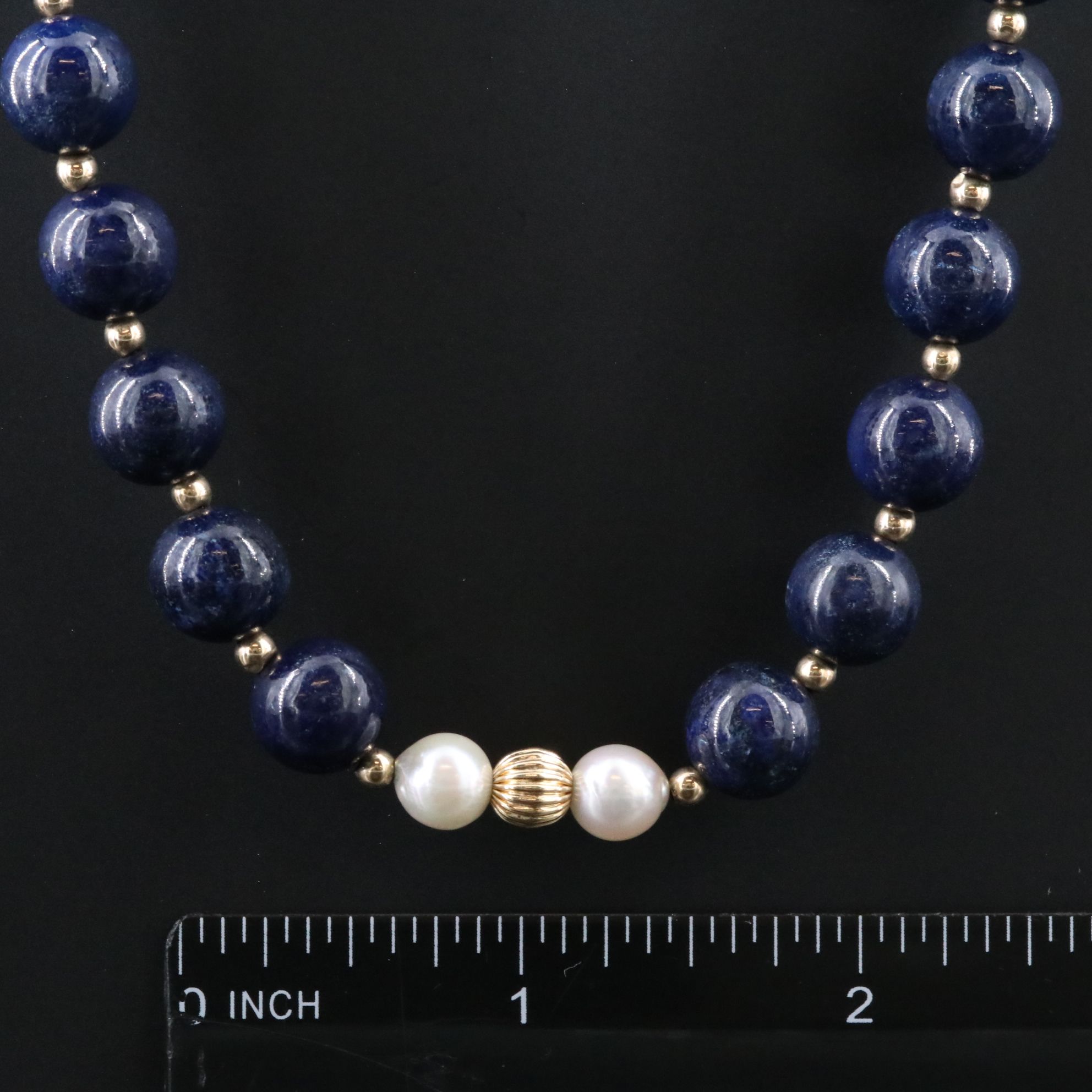 14K Lapis and Pearl Bead Necklace
