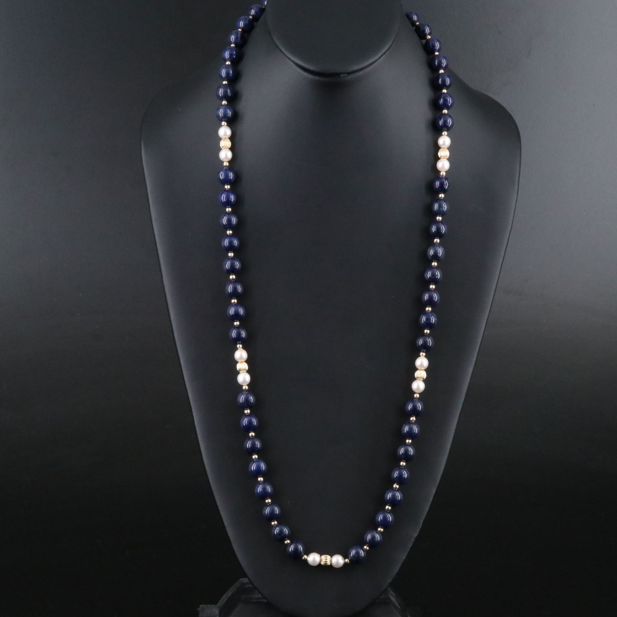 14K Lapis and Pearl Bead Necklace