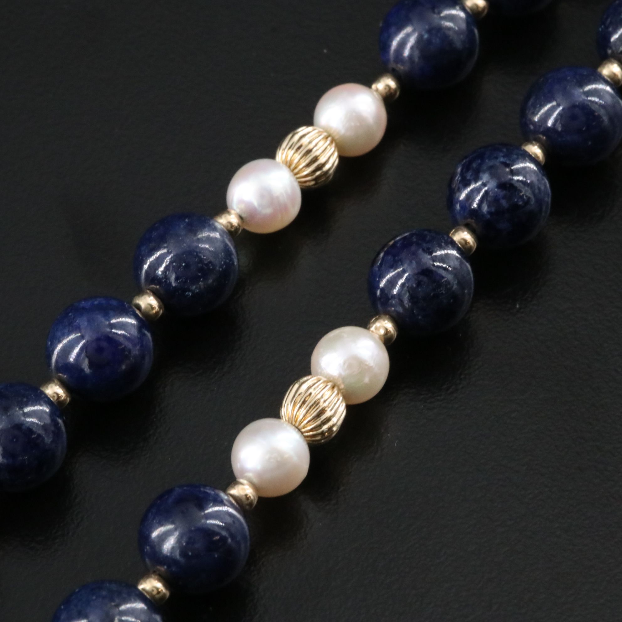 14K Lapis and Pearl Bead Necklace