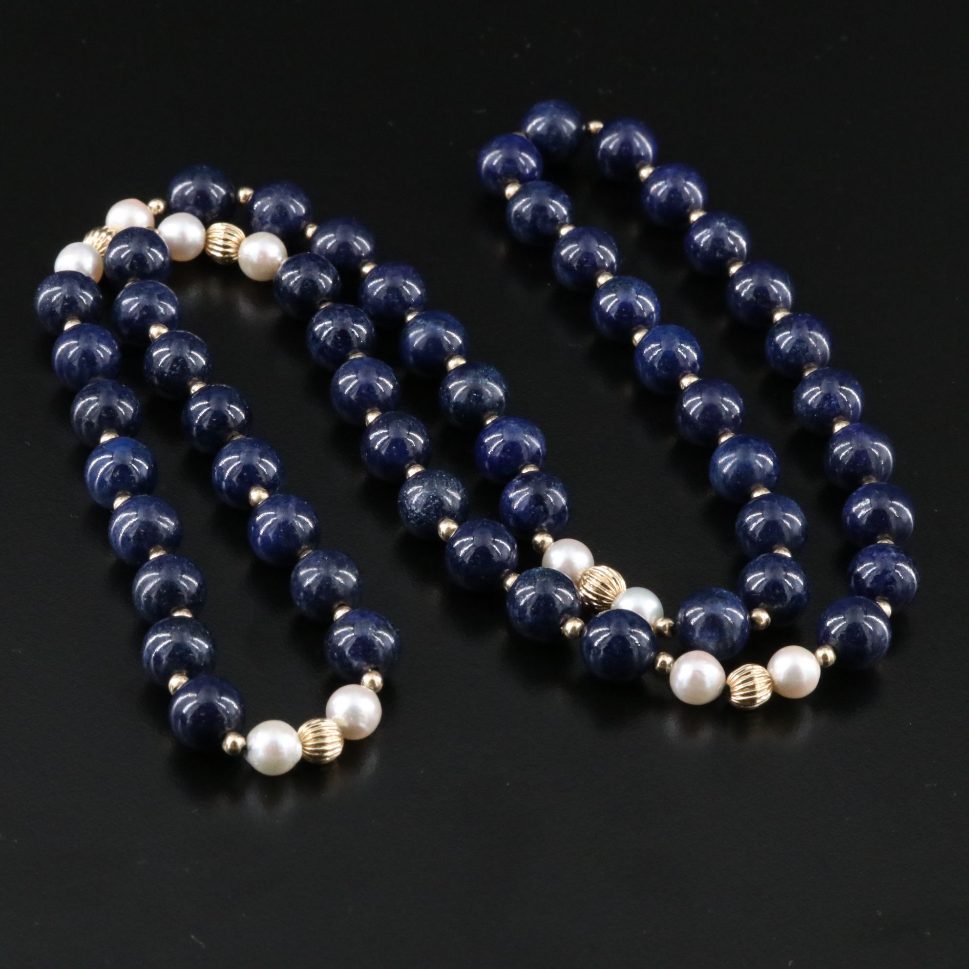 14K Lapis and Pearl Bead Necklace